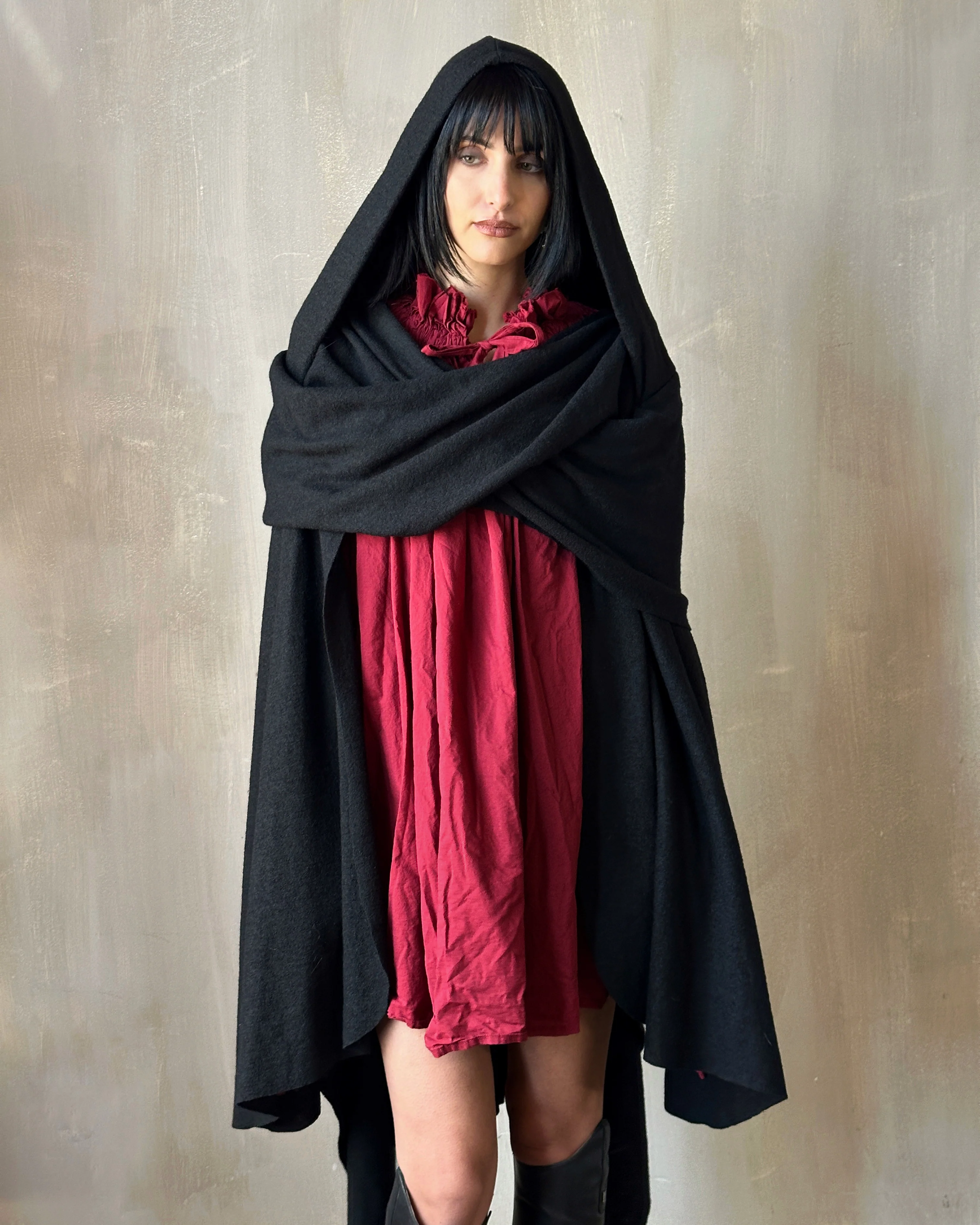 FW25: Mythic Cape in Black Boiled Wool - Image 5