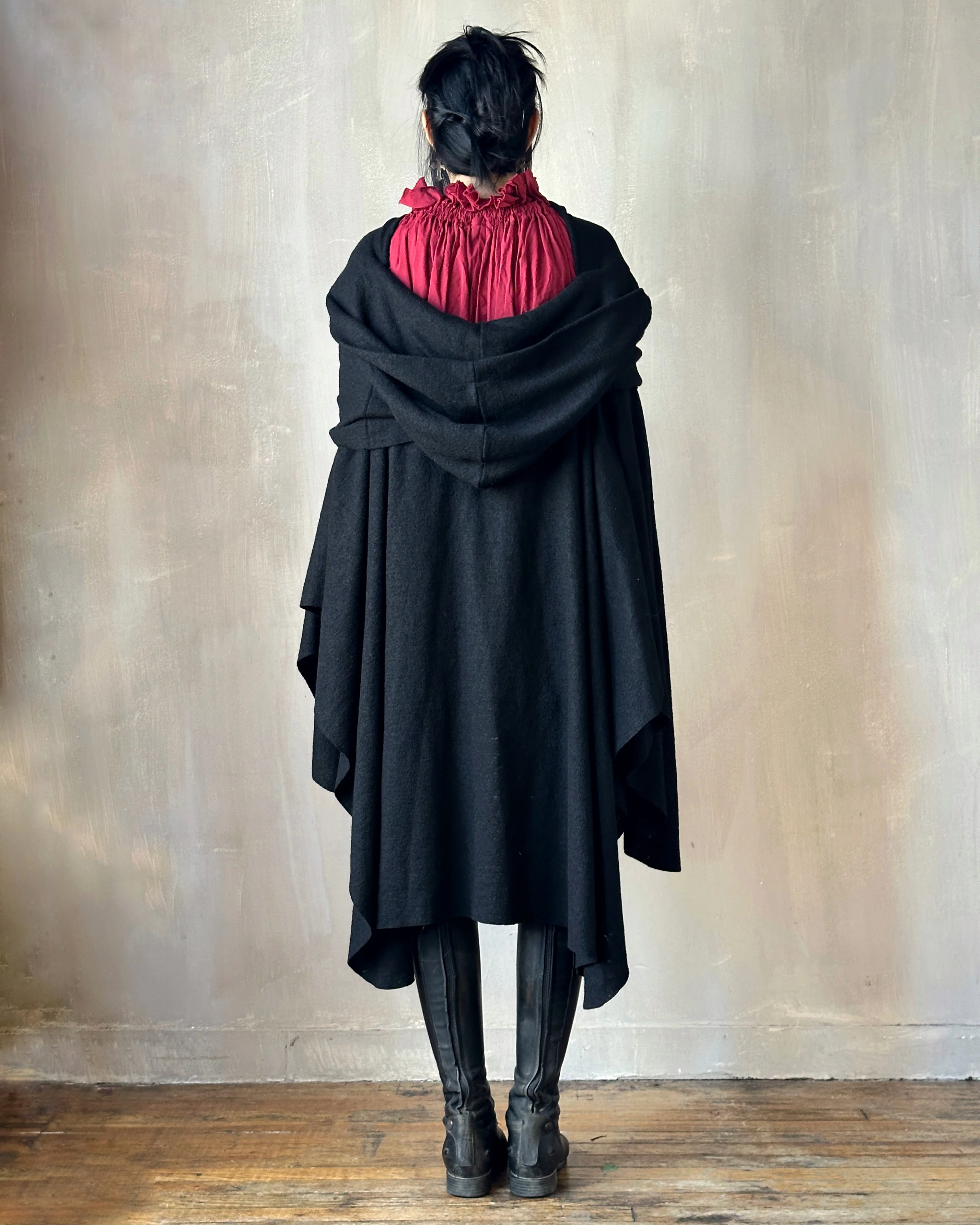 FW25: Mythic Cape in Black Boiled Wool - Image 6