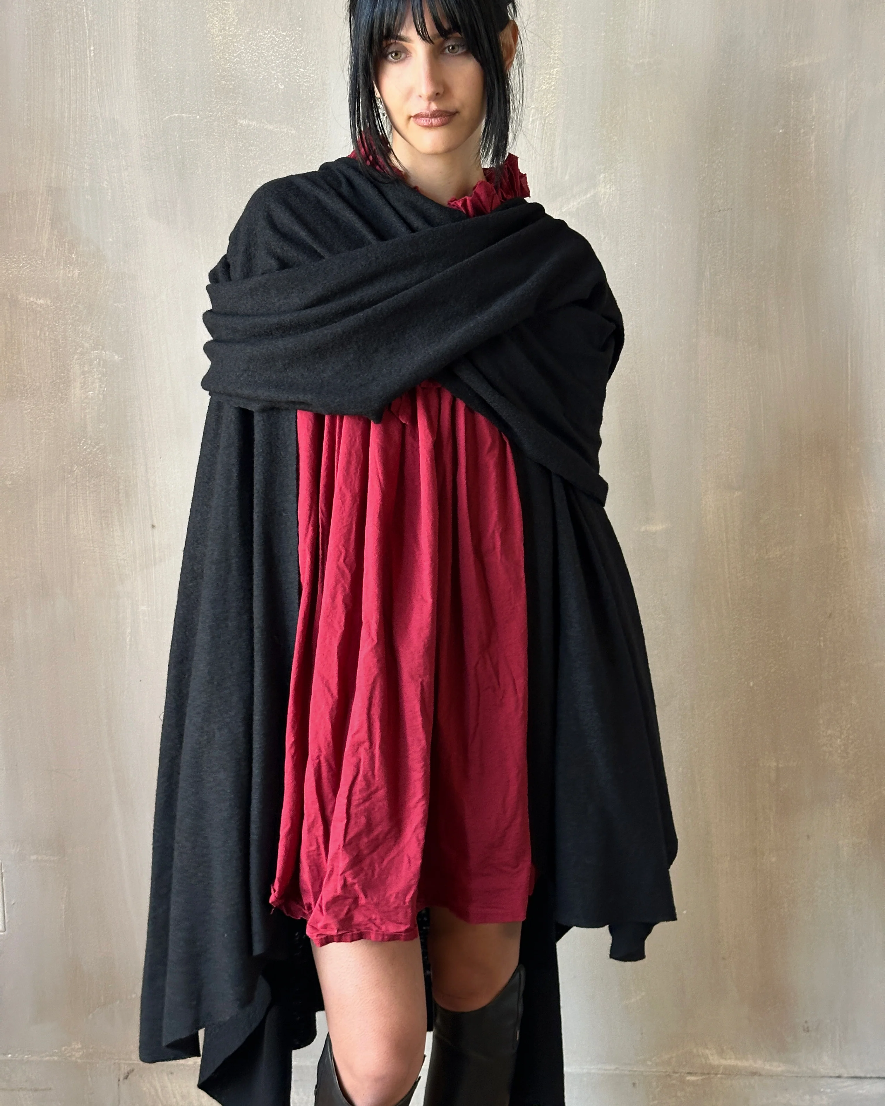 FW25: Mythic Cape in Black Boiled Wool - Image 7