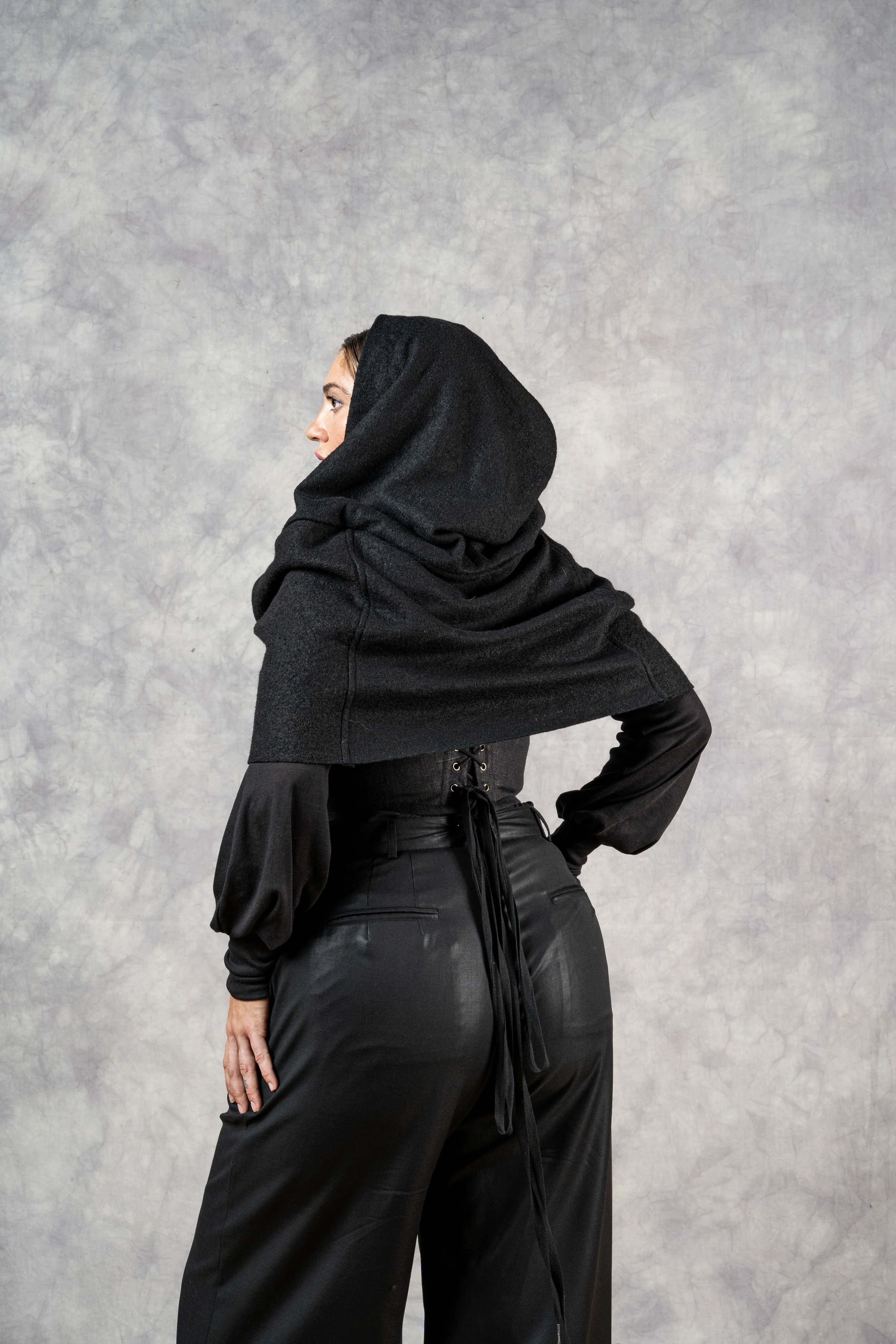 FW25: Mythic Cowl in Black Boiled Wool - Image 3
