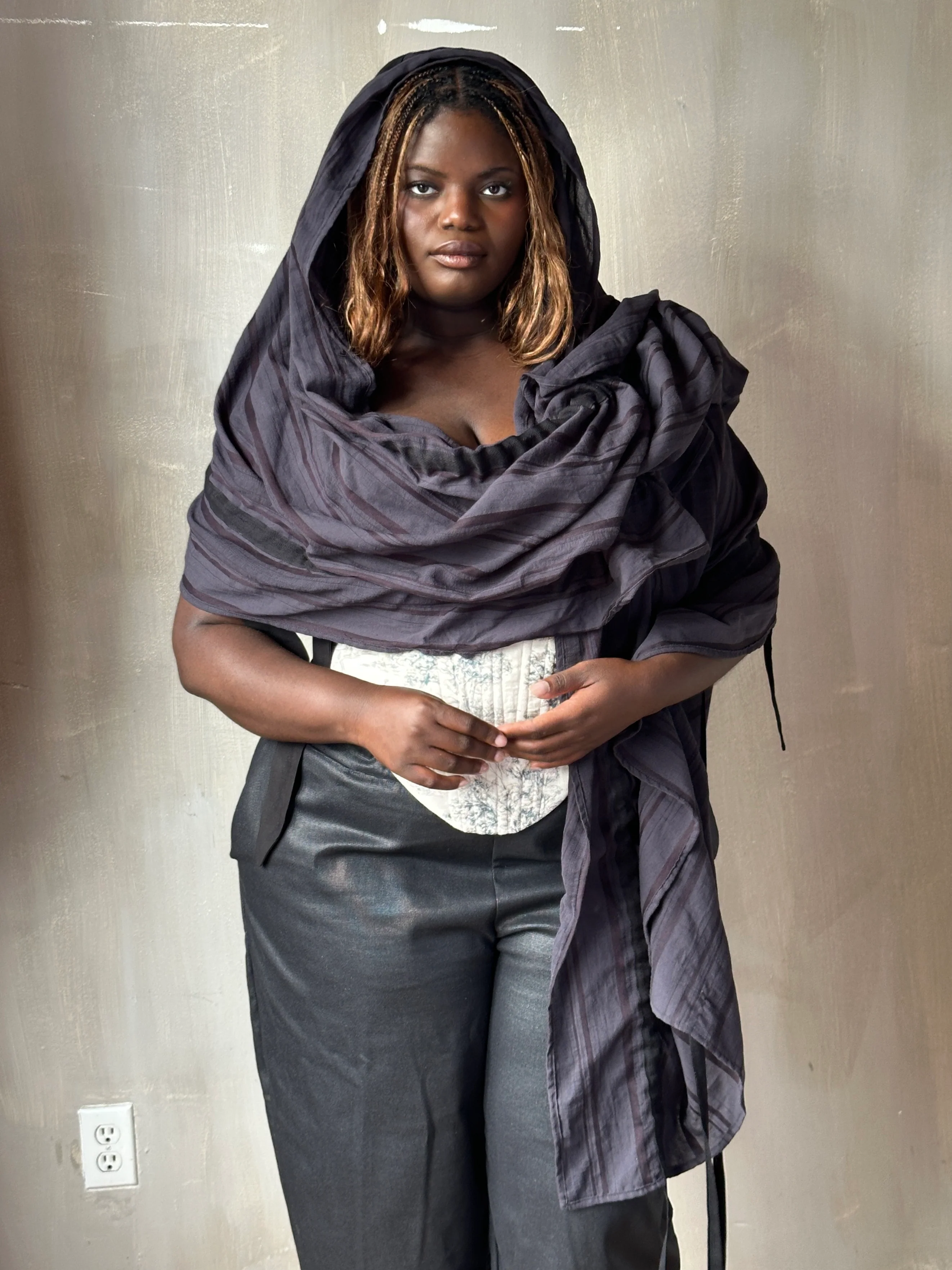 FW25: Drawstring Scarf in Nightshade Jacquard Stripe (In Stock) - Image 2