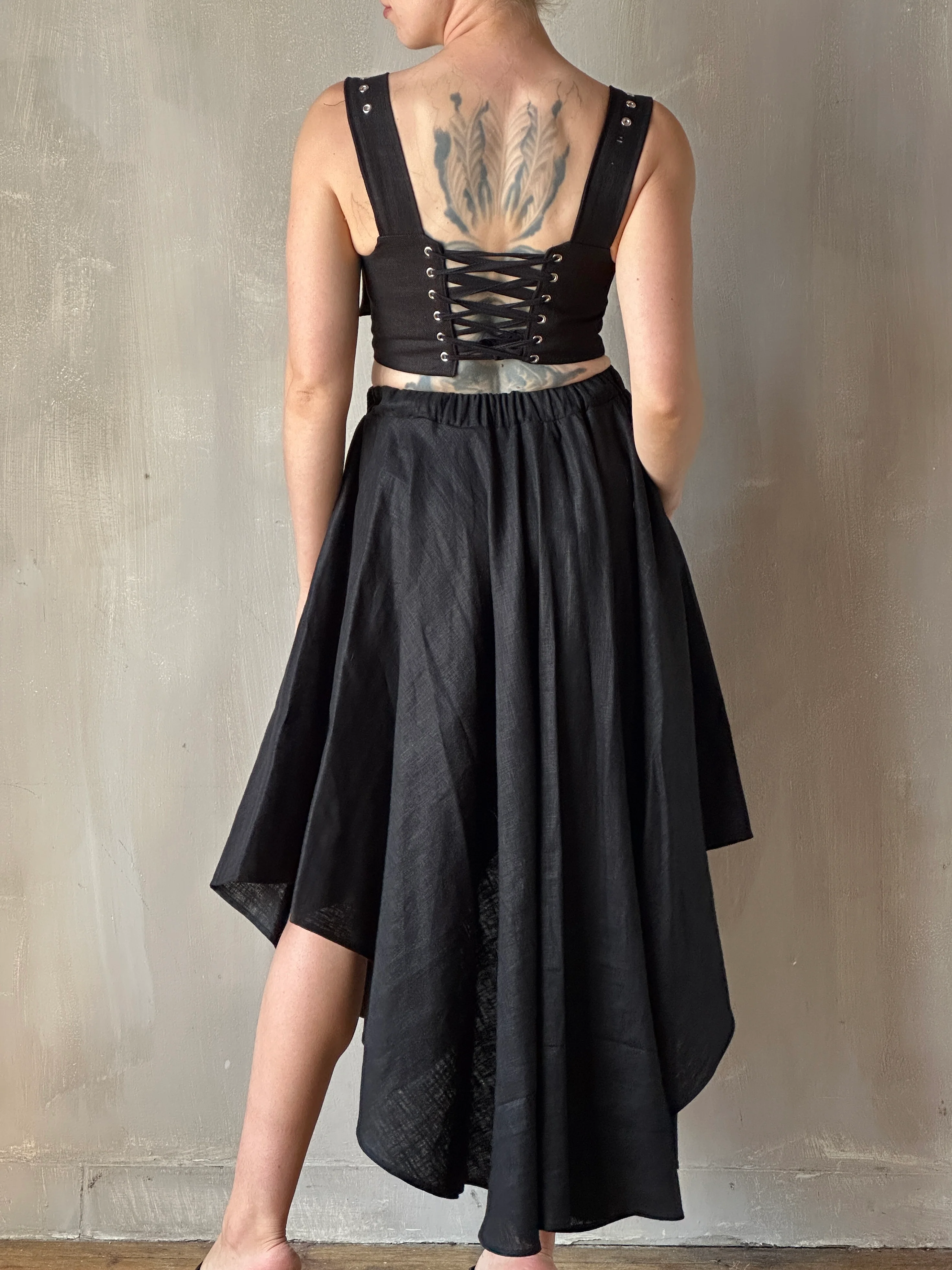 FW25: Pastorale Skirt w/Adjustable Hem in Black Linen (In Stock) - Image 10