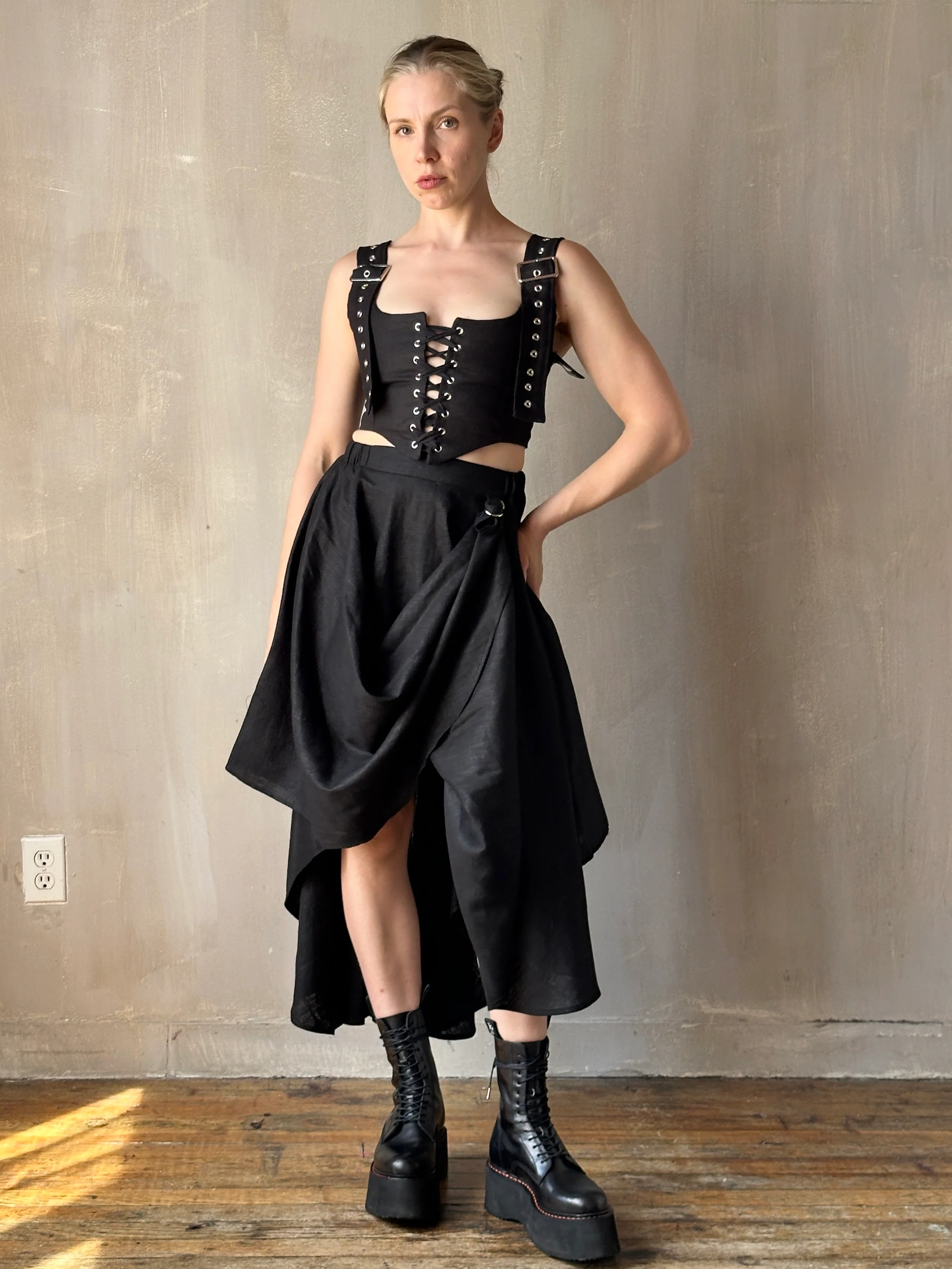 FW25: Pastorale Skirt w/Adjustable Hem in Black Linen (In Stock) - Image 12