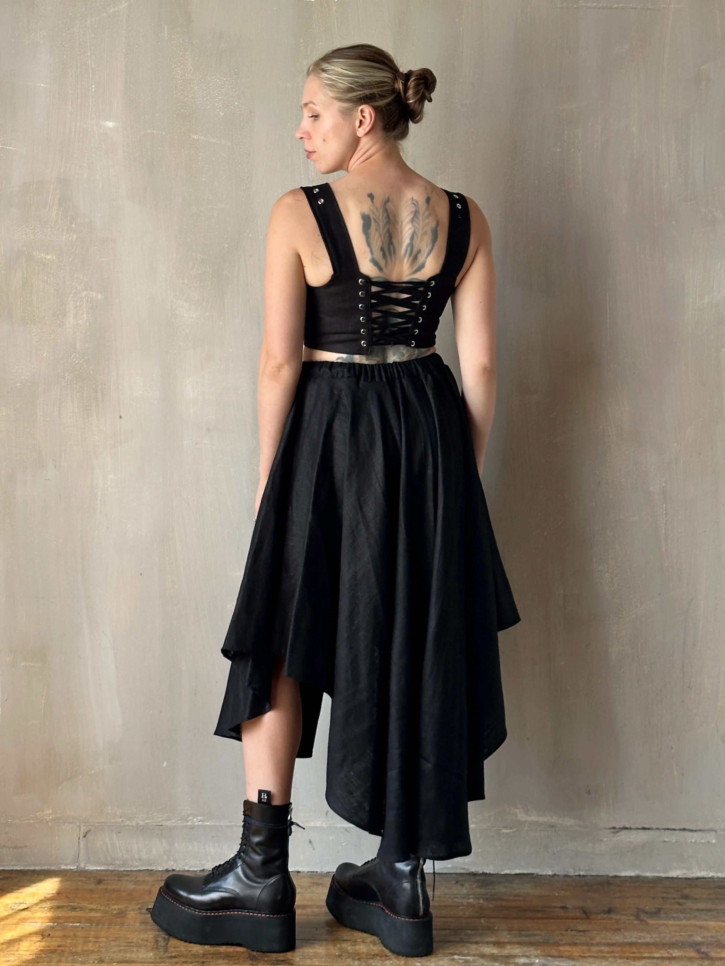 FW25: Pastorale Skirt w/Adjustable Hem in Black Linen (In Stock) - Image 13