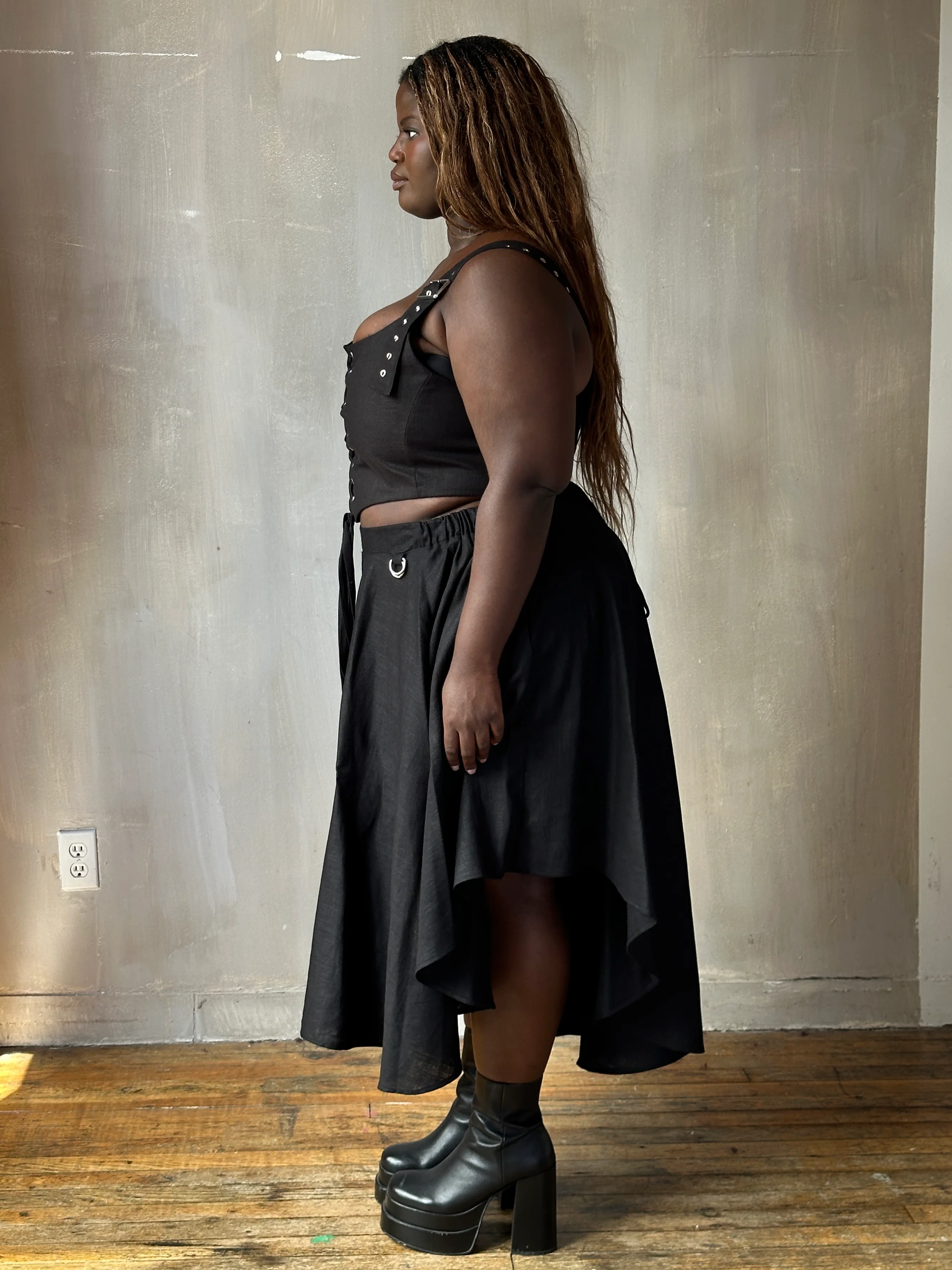 FW25: Pastorale Skirt w/Adjustable Hem in Black Linen (In Stock) - Image 15