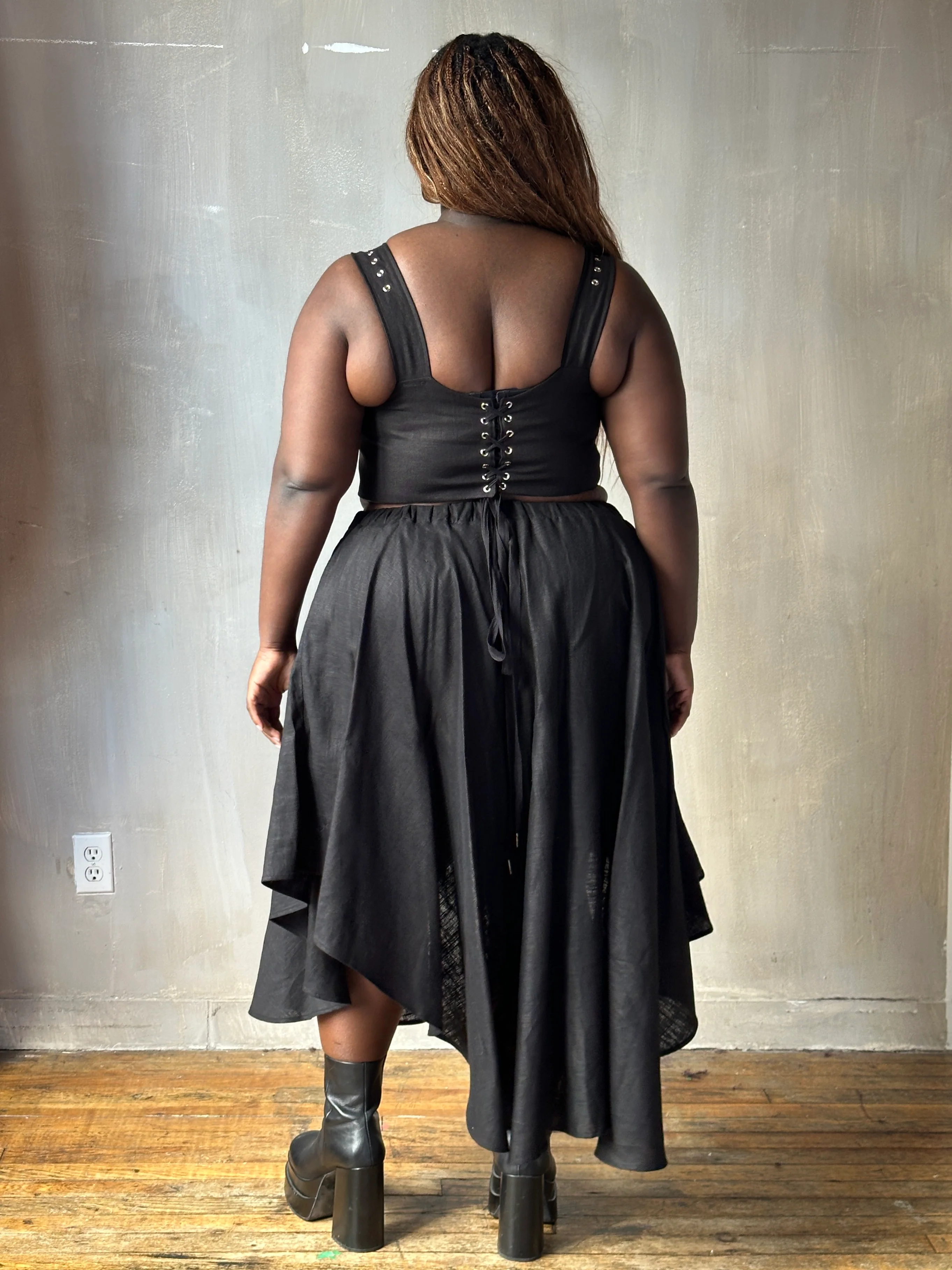 FW25: Pastorale Skirt w/Adjustable Hem in Black Linen (In Stock) - Image 17