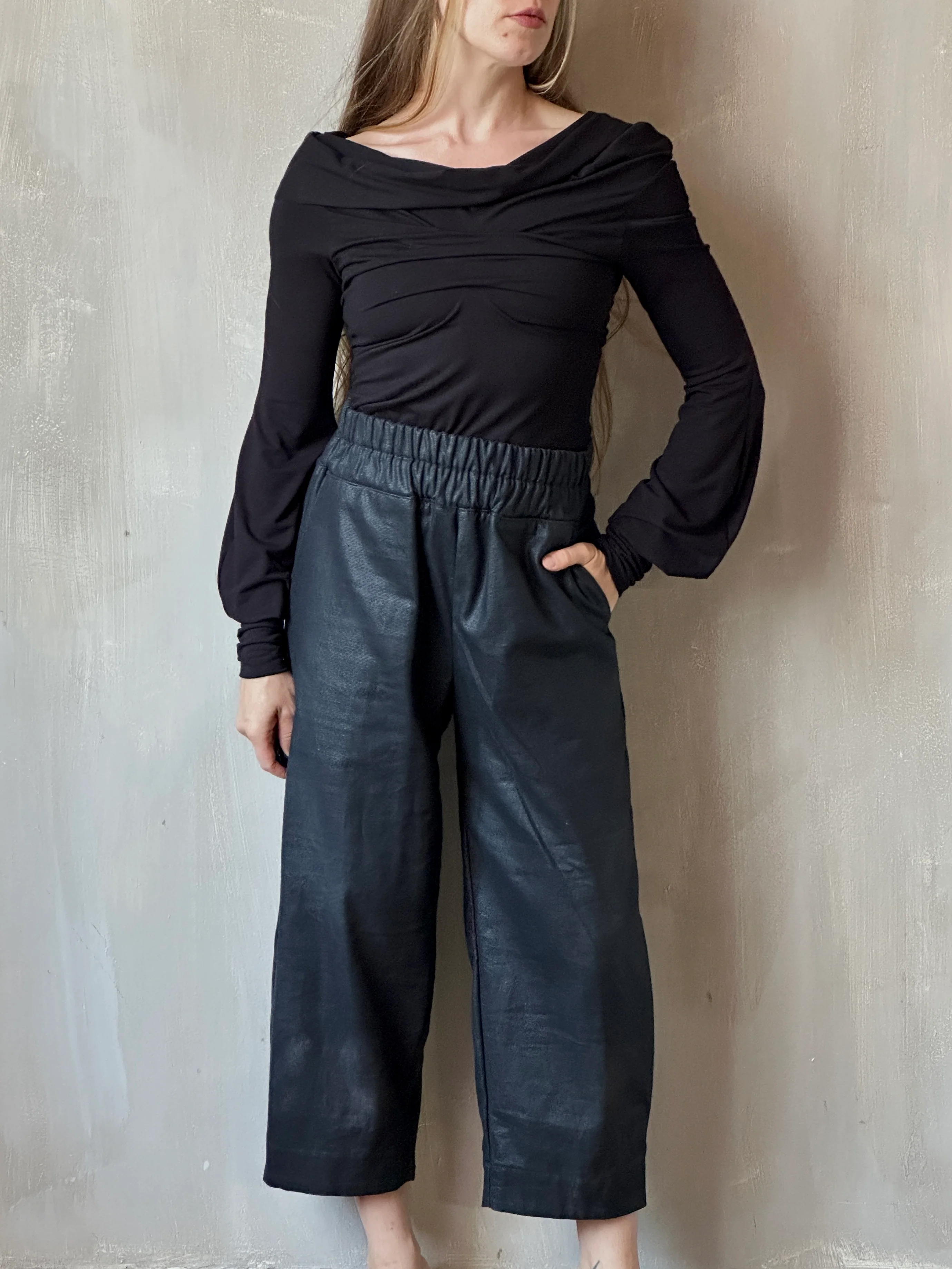 FW25: Double Waistband Barrel Trouser in Waxed Black (Pre-Order, Limited Edition) - Image 10