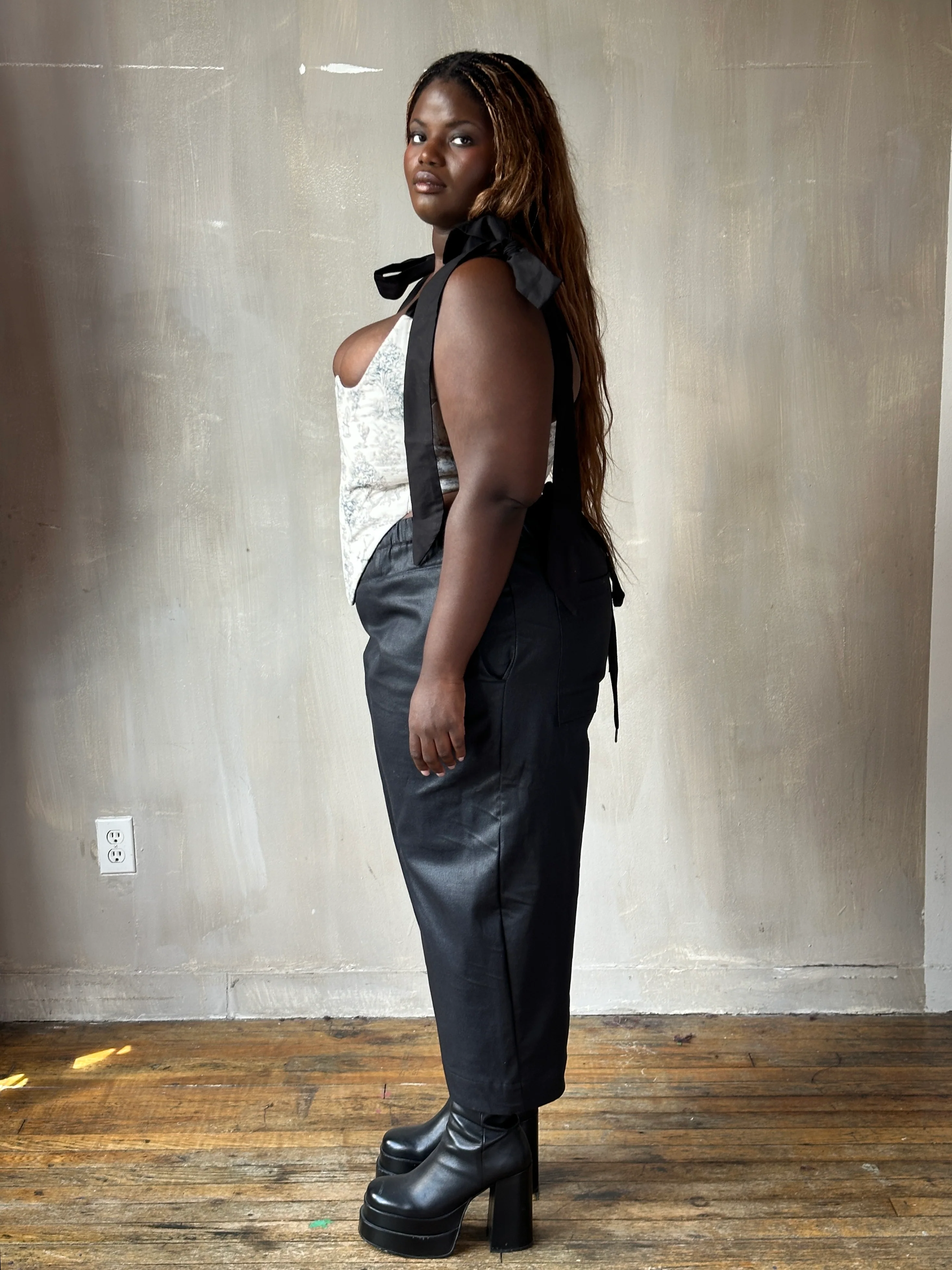 FW25: Double Waistband Barrel Trouser in Waxed Black (Pre-Order, Limited Edition) - Image 16