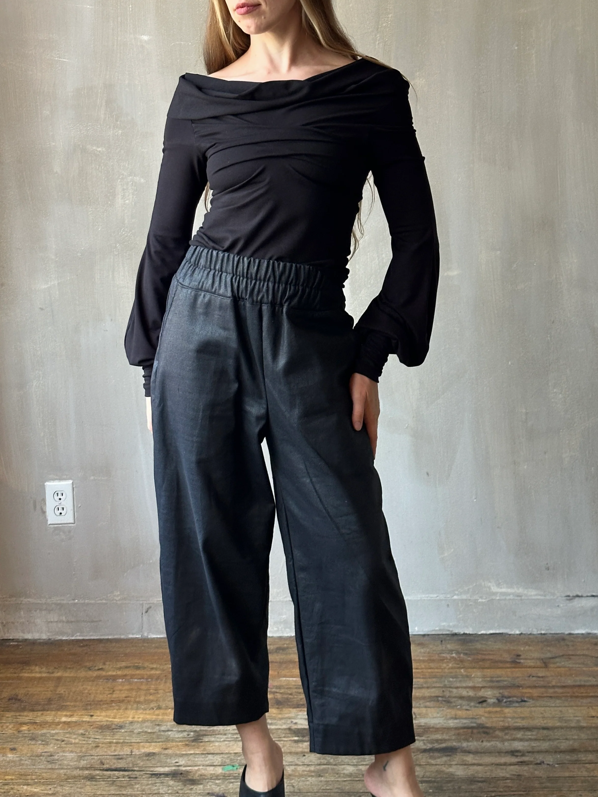 FW25: Double Waistband Barrel Trouser in Waxed Black (Pre-Order, Limited Edition) - Image 18