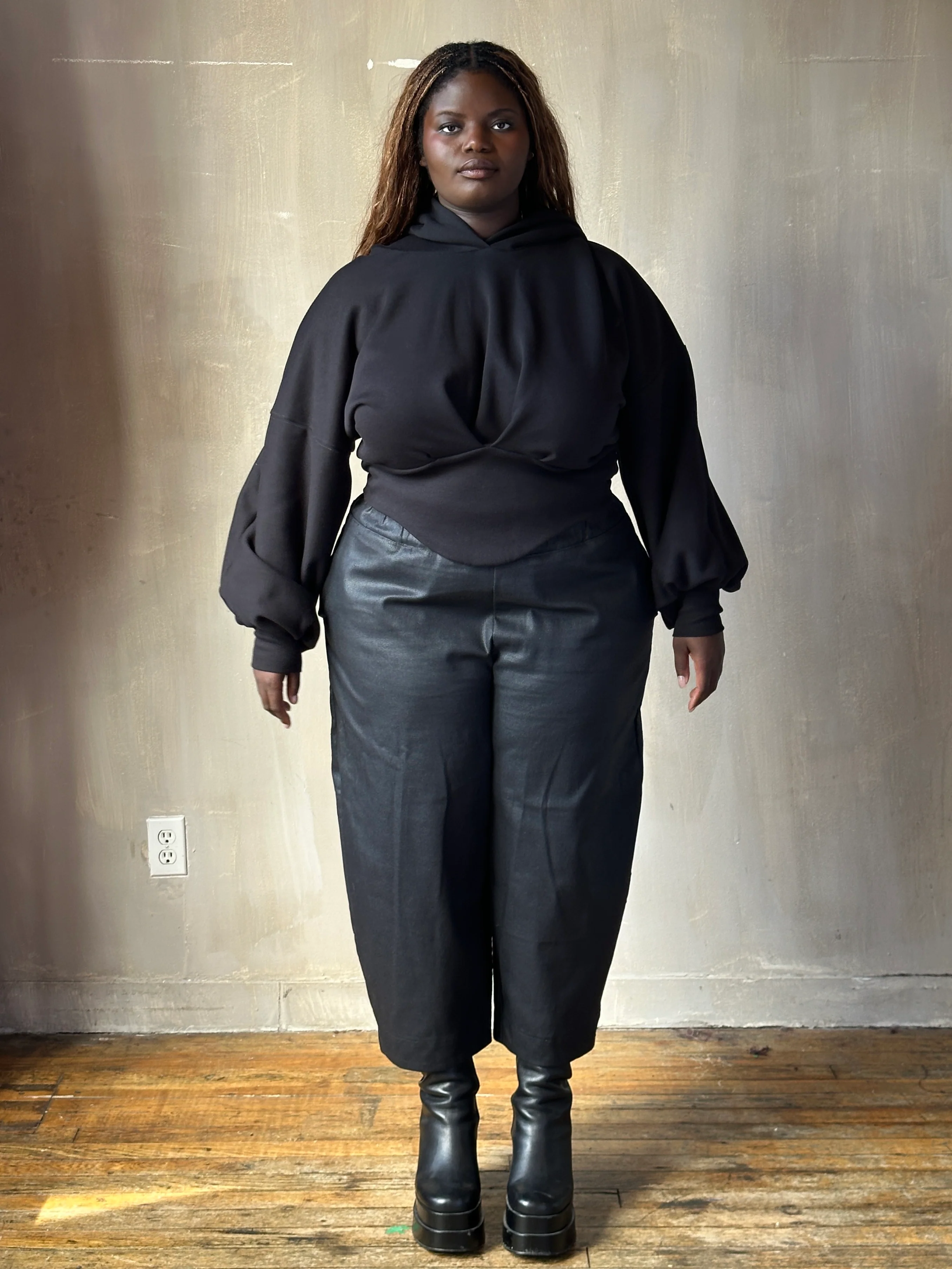 FW25: Double Waistband Barrel Trouser in Waxed Black (Pre-Order, Limited Edition) - Image 19