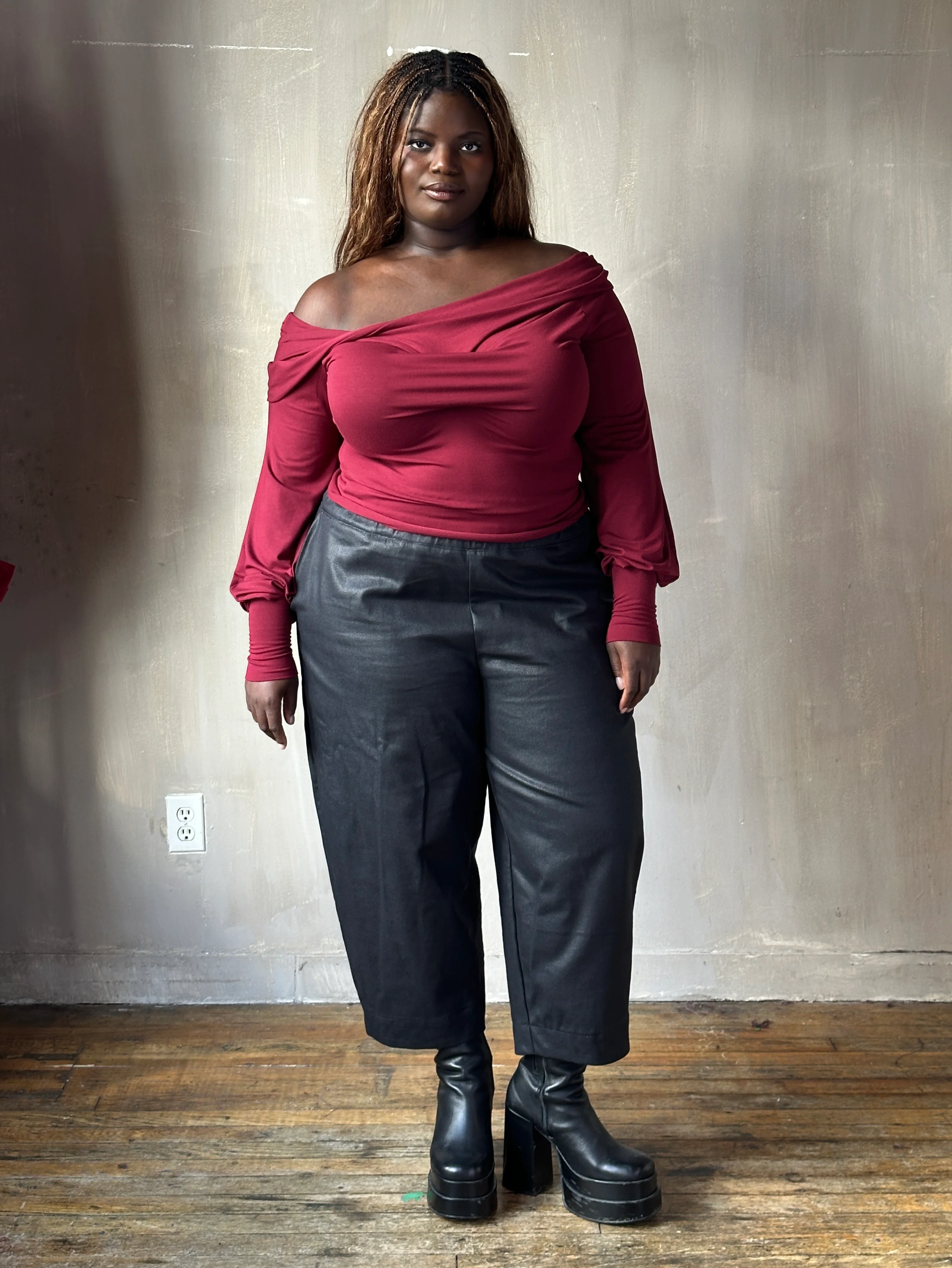 FW25: Double Waistband Barrel Trouser in Waxed Black (Pre-Order, Limited Edition) - Image 2