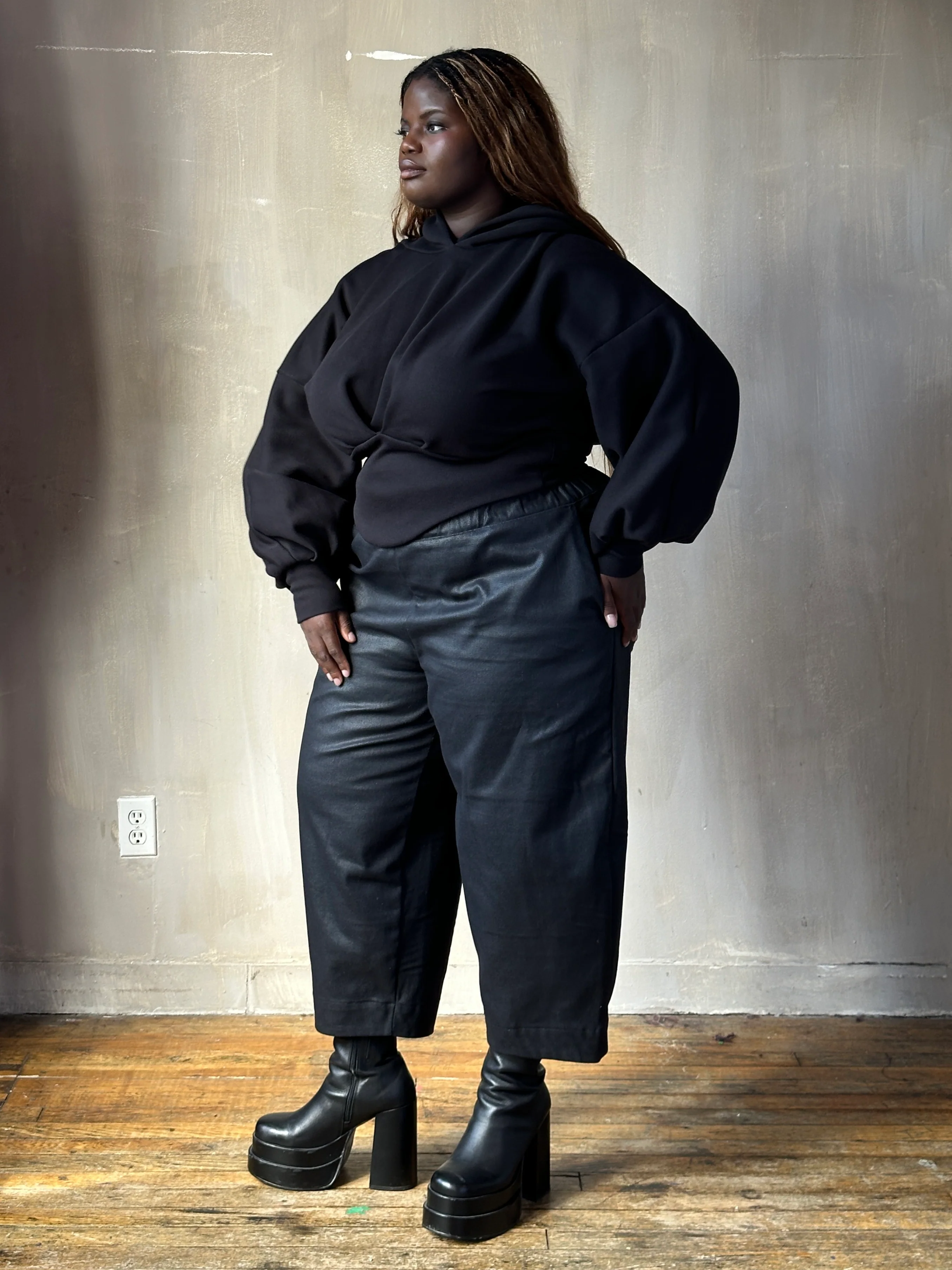 FW25: Double Waistband Barrel Trouser in Waxed Black (Pre-Order, Limited Edition) - Image 20