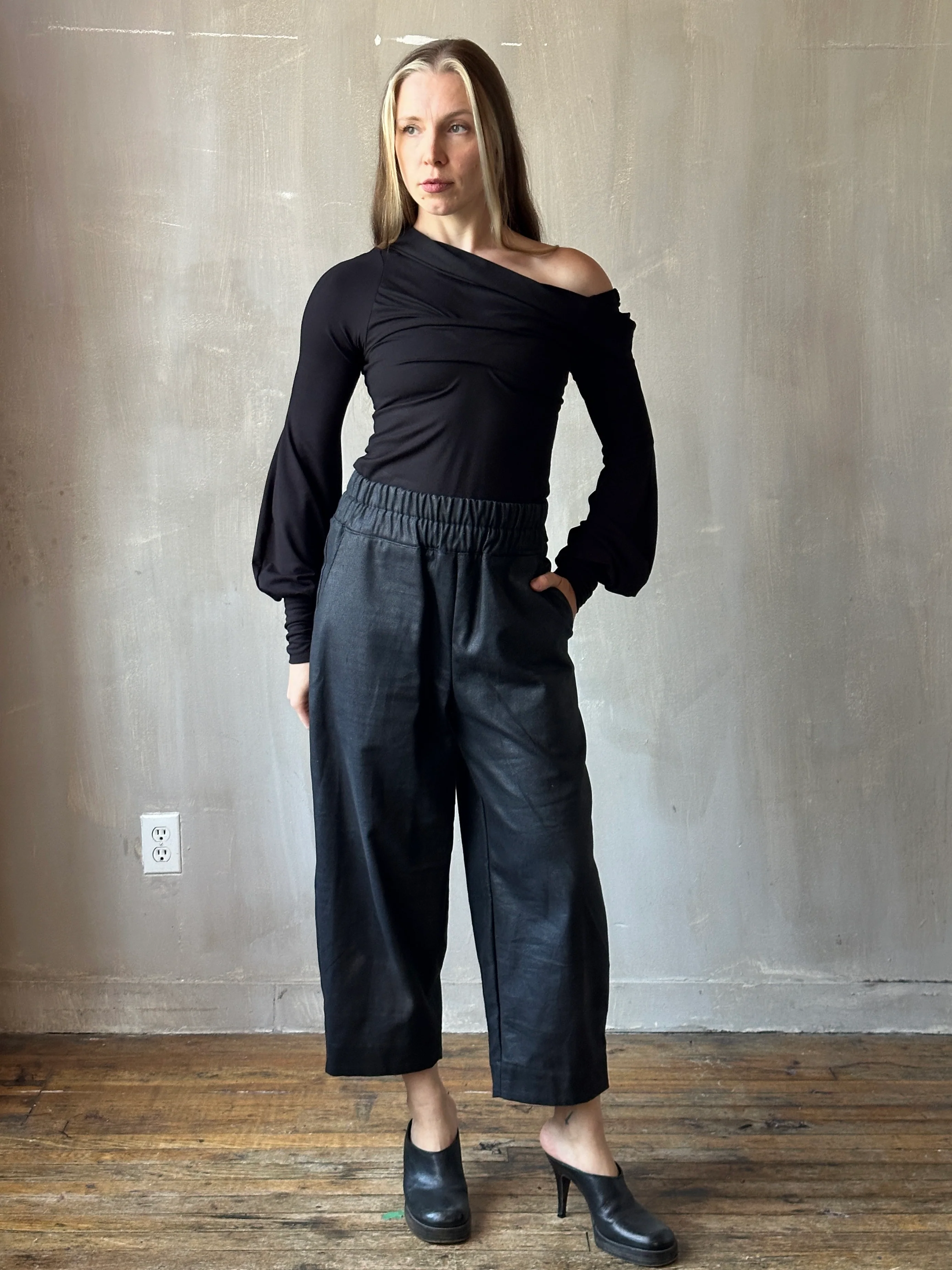 FW25: Double Waistband Barrel Trouser in Waxed Black (Pre-Order, Limited Edition) - Image 21