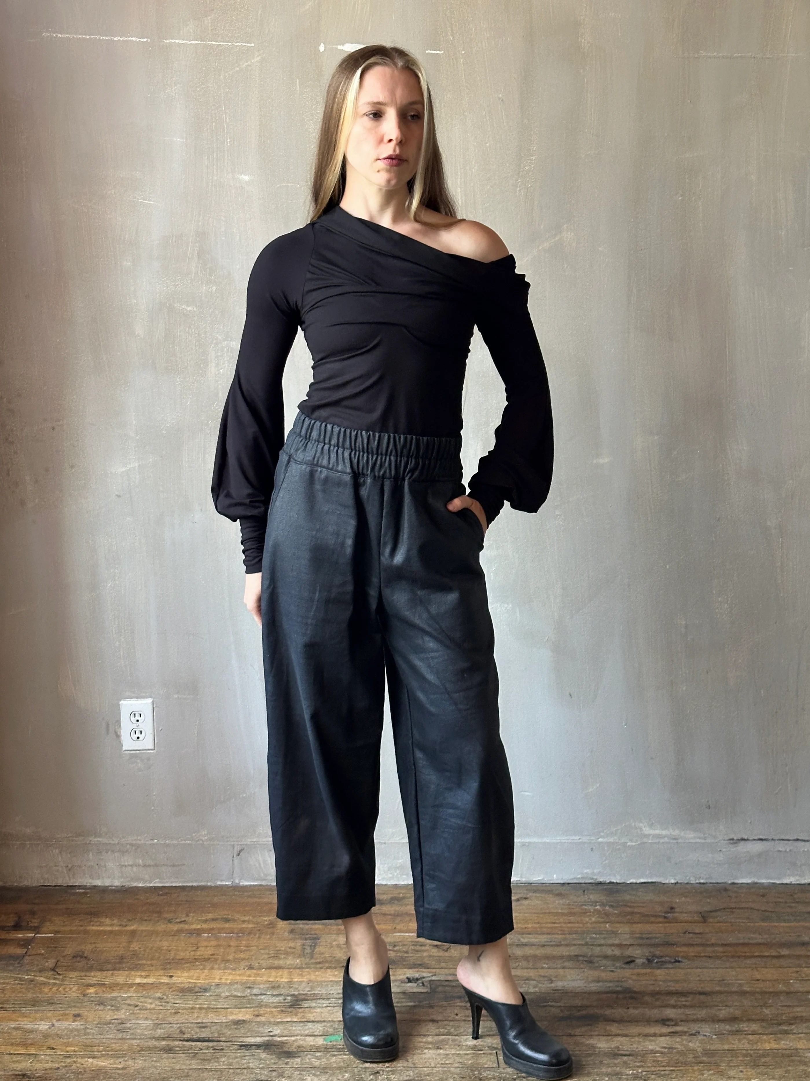 FW25: Double Waistband Barrel Trouser in Waxed Black (Pre-Order, Limited Edition) - Image 22