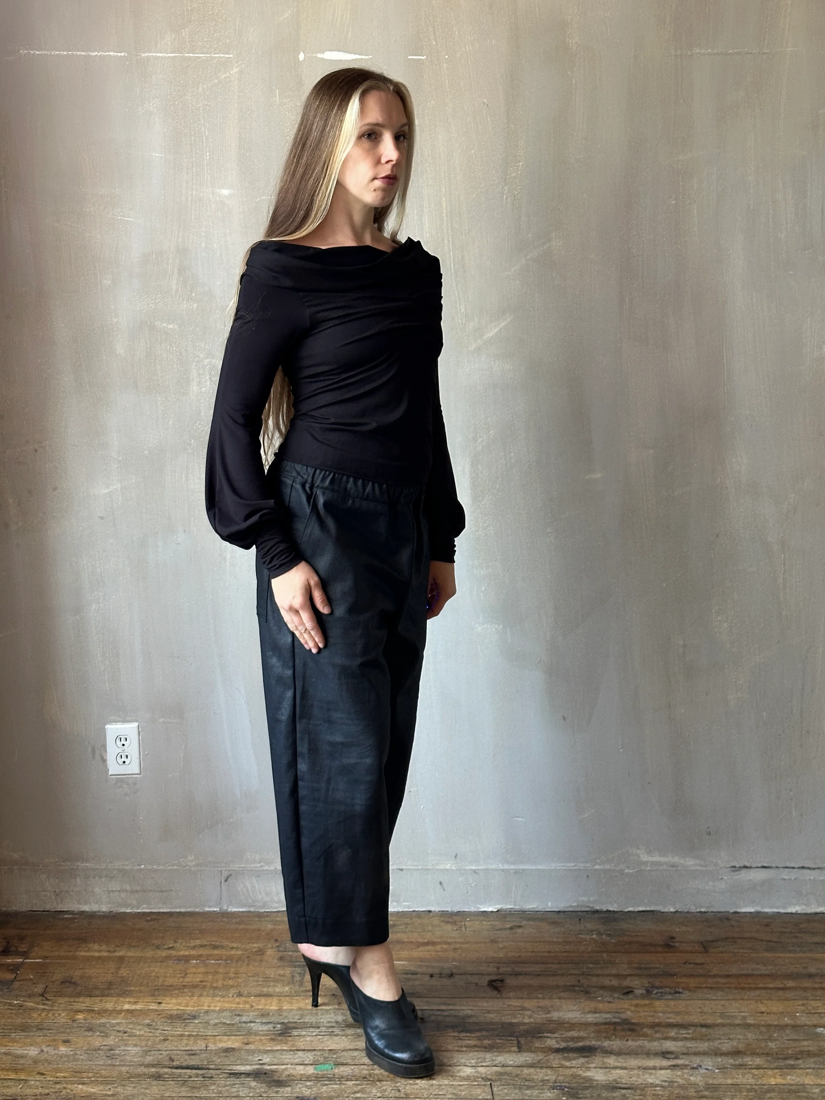 FW25: Double Waistband Barrel Trouser in Waxed Black (Pre-Order, Limited Edition) - Image 23