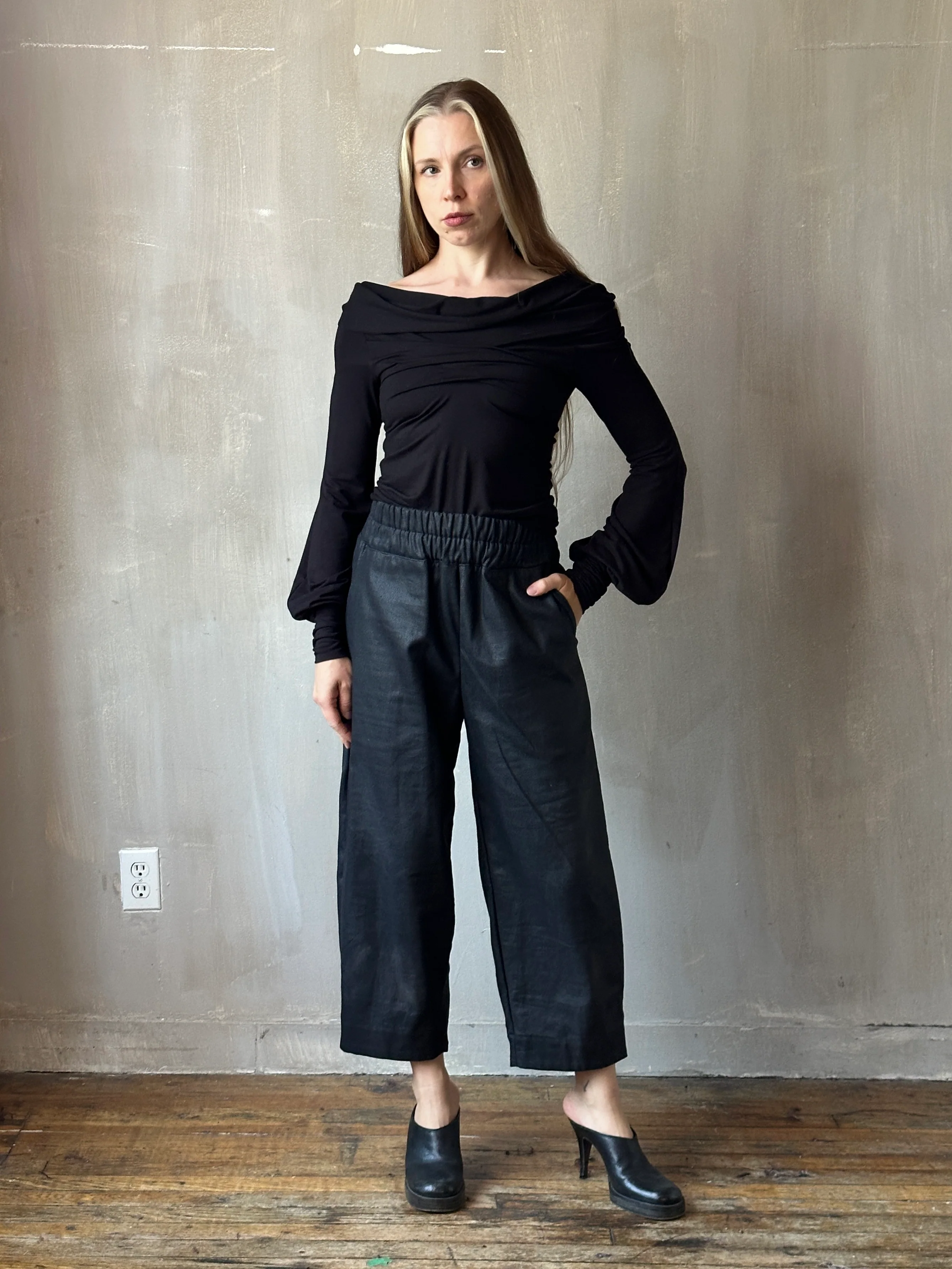 FW25: Double Waistband Barrel Trouser in Waxed Black (Pre-Order, Limited Edition) - Image 24
