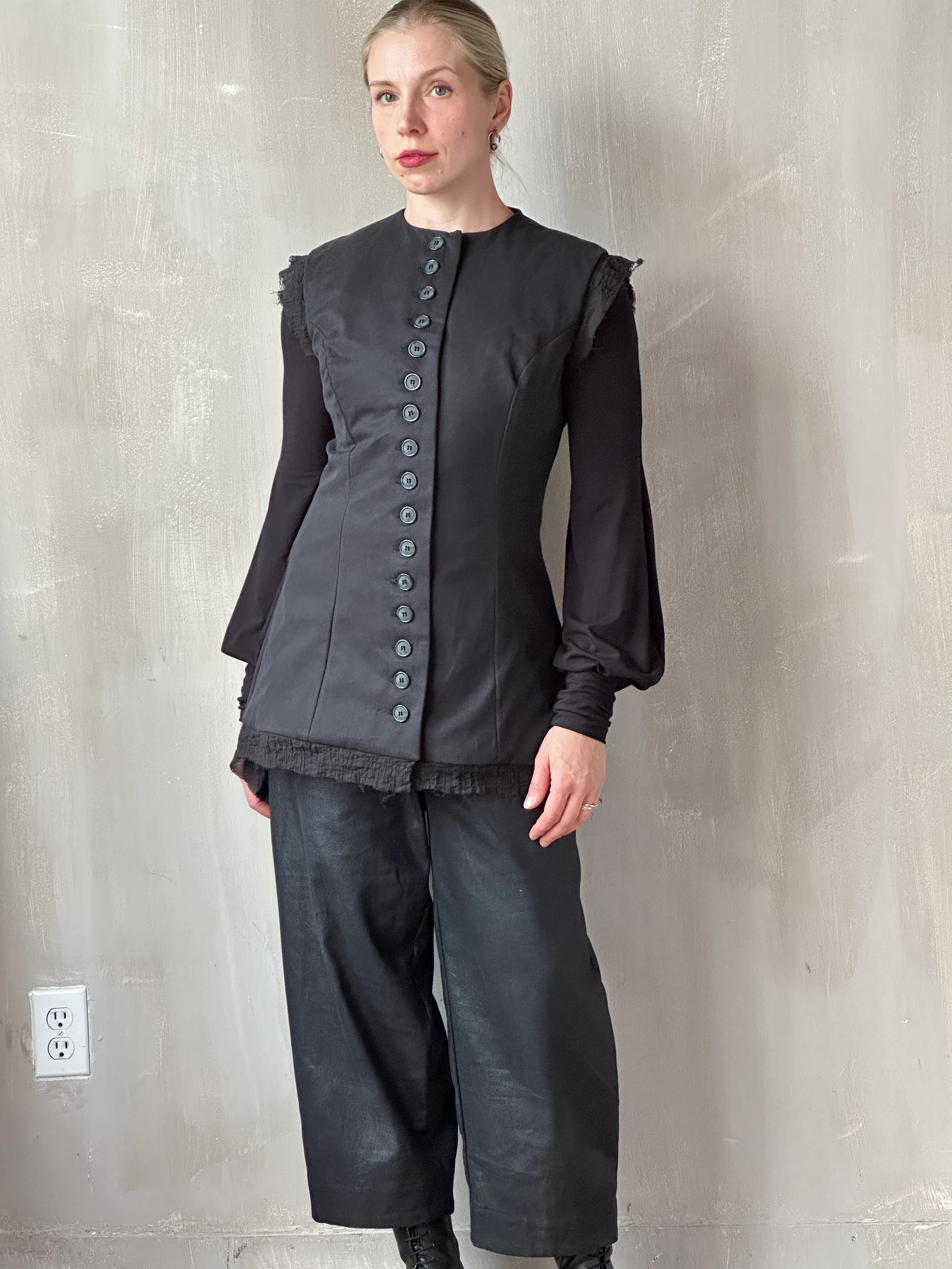 FW25: Double Waistband Barrel Trouser in Waxed Black (Pre-Order, Limited Edition) - Image 25