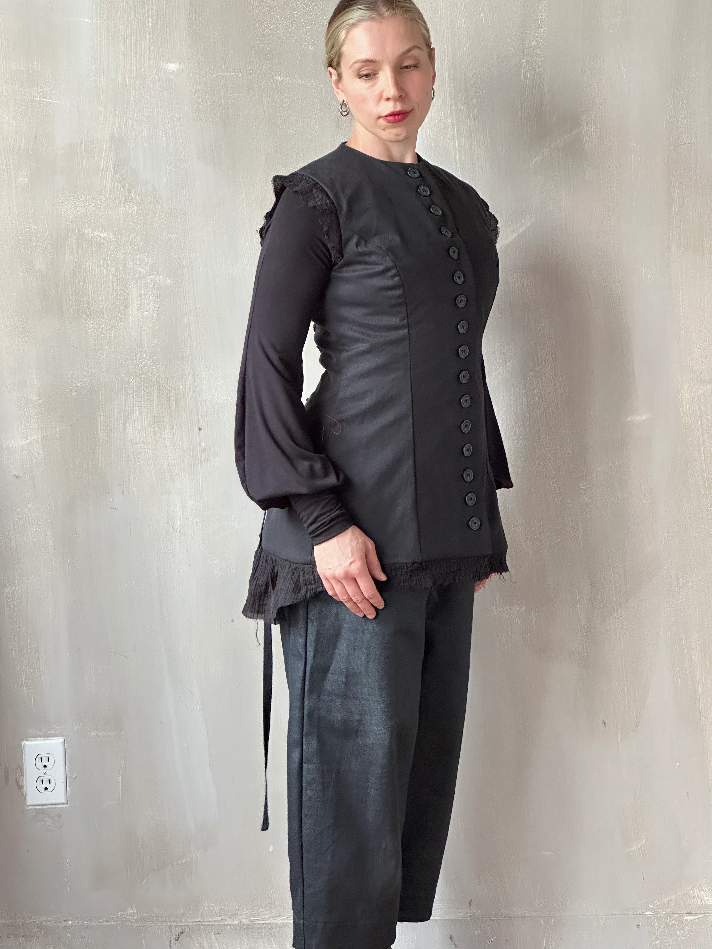 FW25: Double Waistband Barrel Trouser in Waxed Black (Pre-Order, Limited Edition) - Image 26