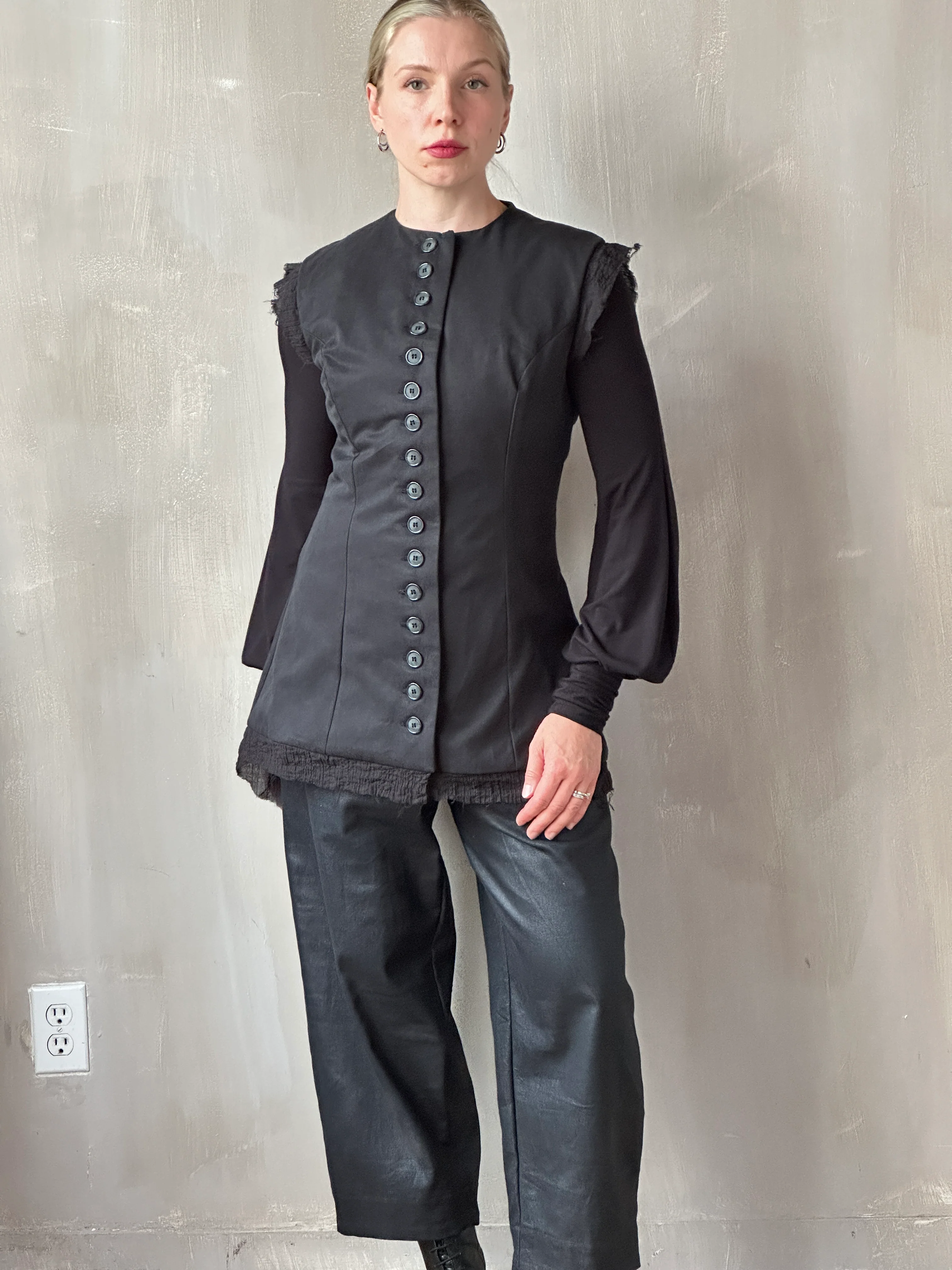 FW25: Double Waistband Barrel Trouser in Waxed Black (Pre-Order, Limited Edition) - Image 27