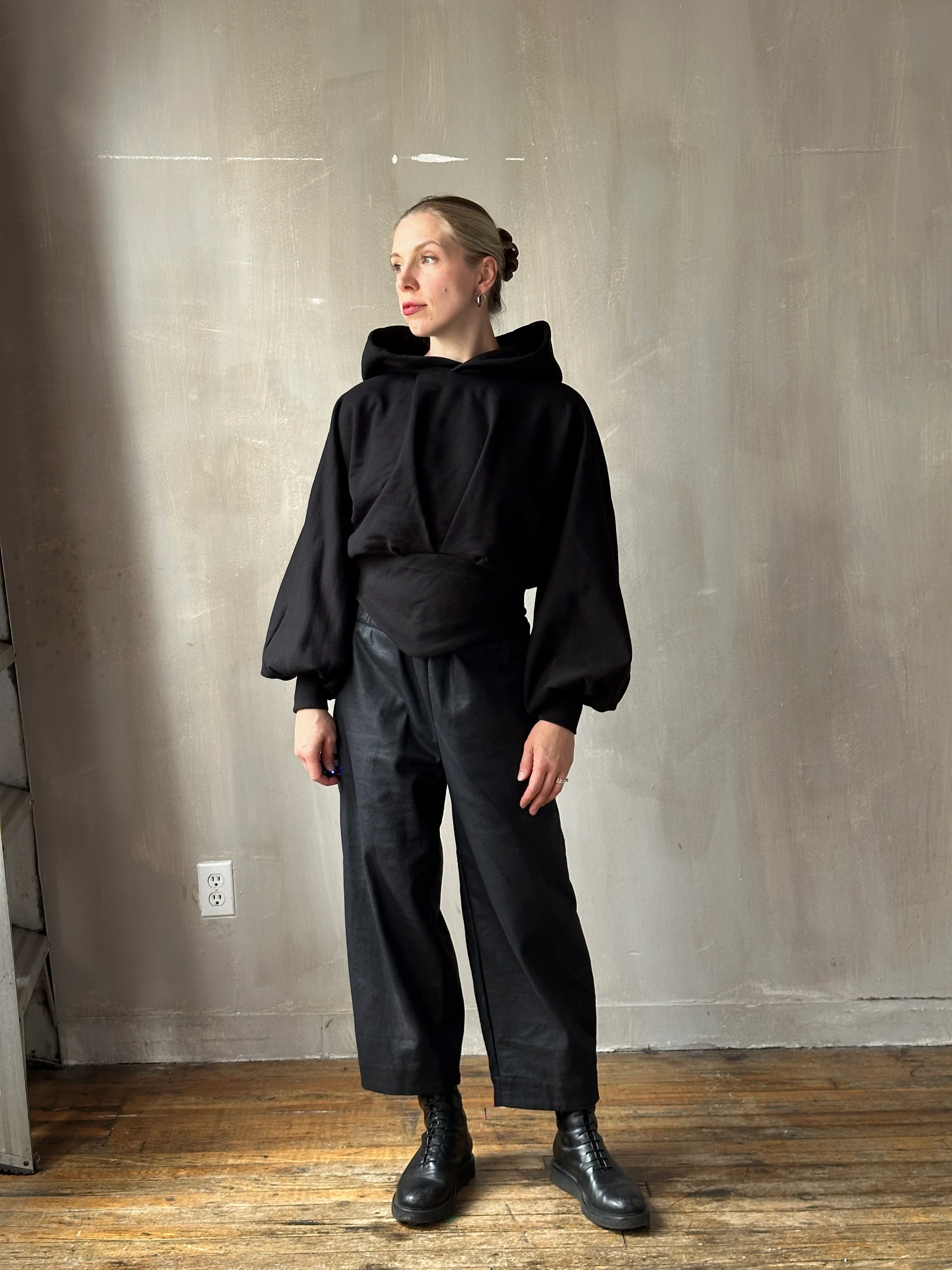 FW25: Double Waistband Barrel Trouser in Waxed Black (Pre-Order, Limited Edition) - Image 28