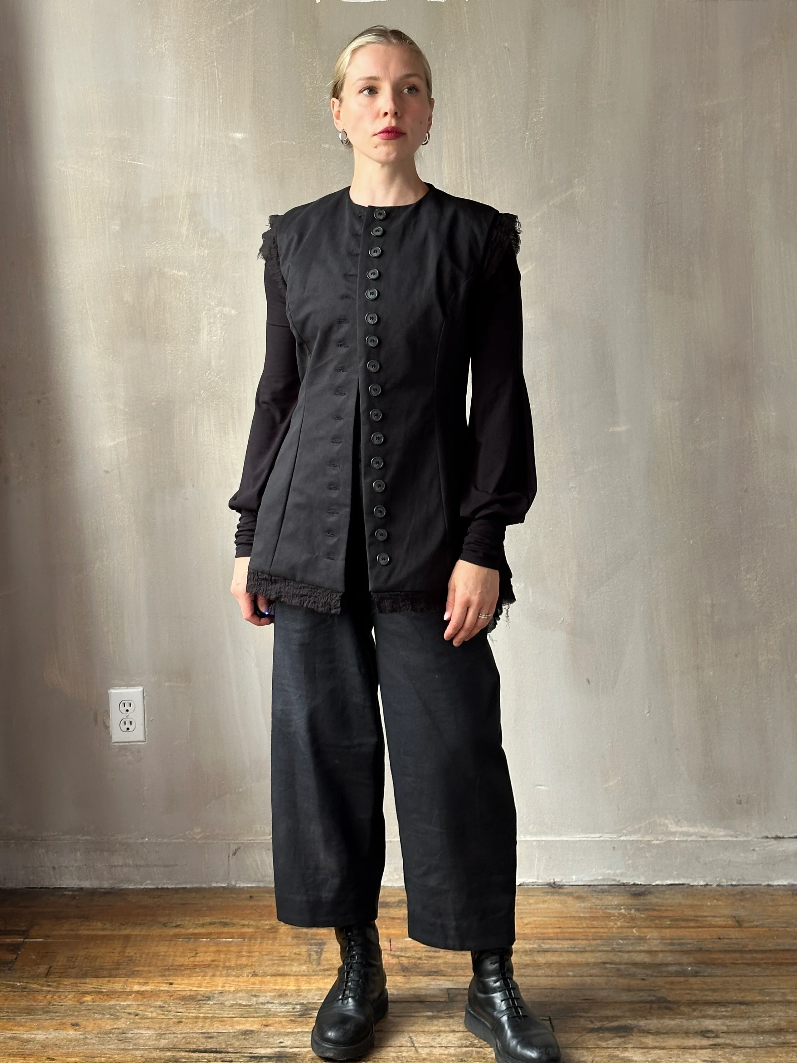 FW25: Double Waistband Barrel Trouser in Waxed Black (Pre-Order, Limited Edition) - Image 29
