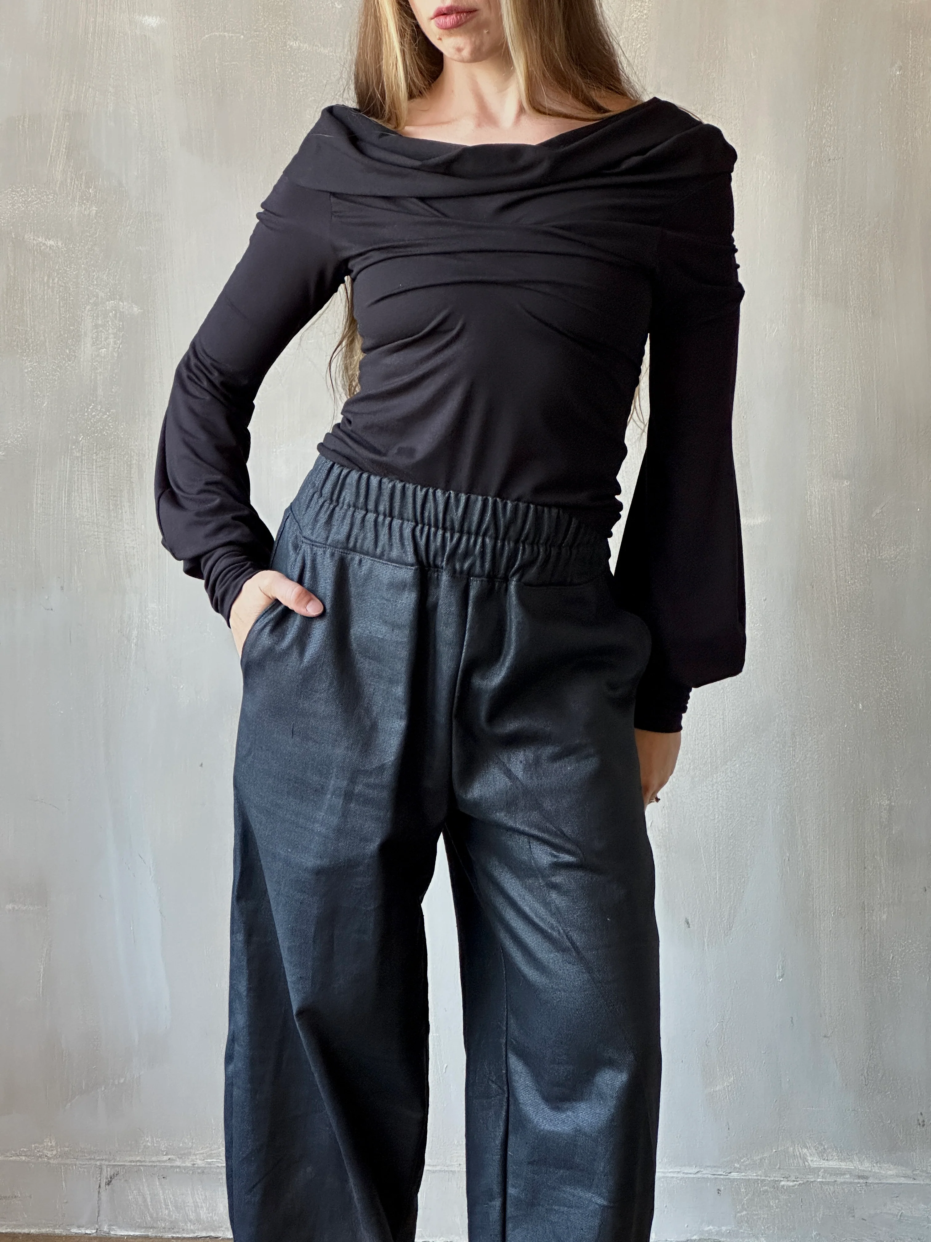 FW25: Double Waistband Barrel Trouser in Waxed Black (Pre-Order, Limited Edition) - Image 3