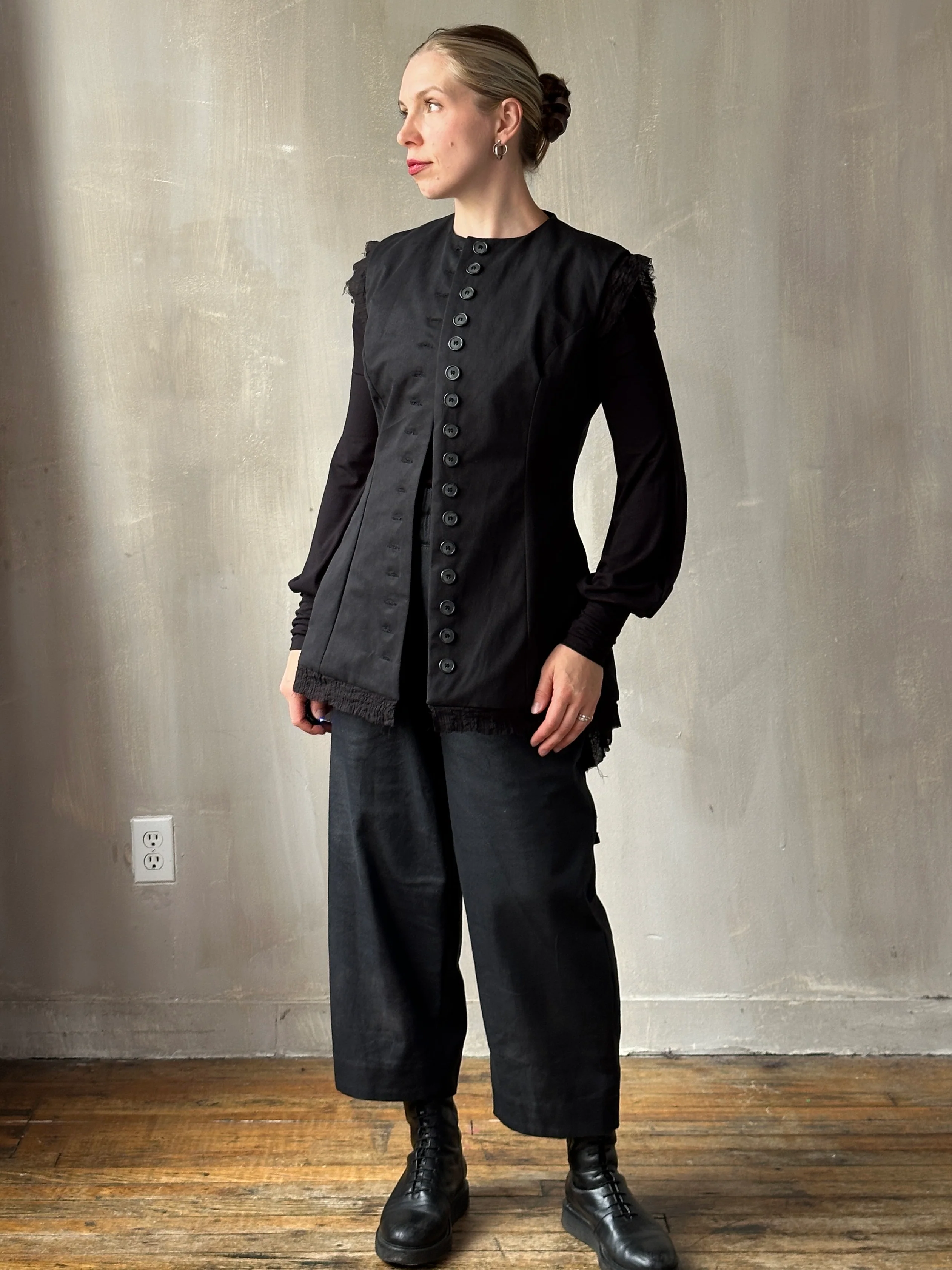 FW25: Double Waistband Barrel Trouser in Waxed Black (Pre-Order, Limited Edition) - Image 30