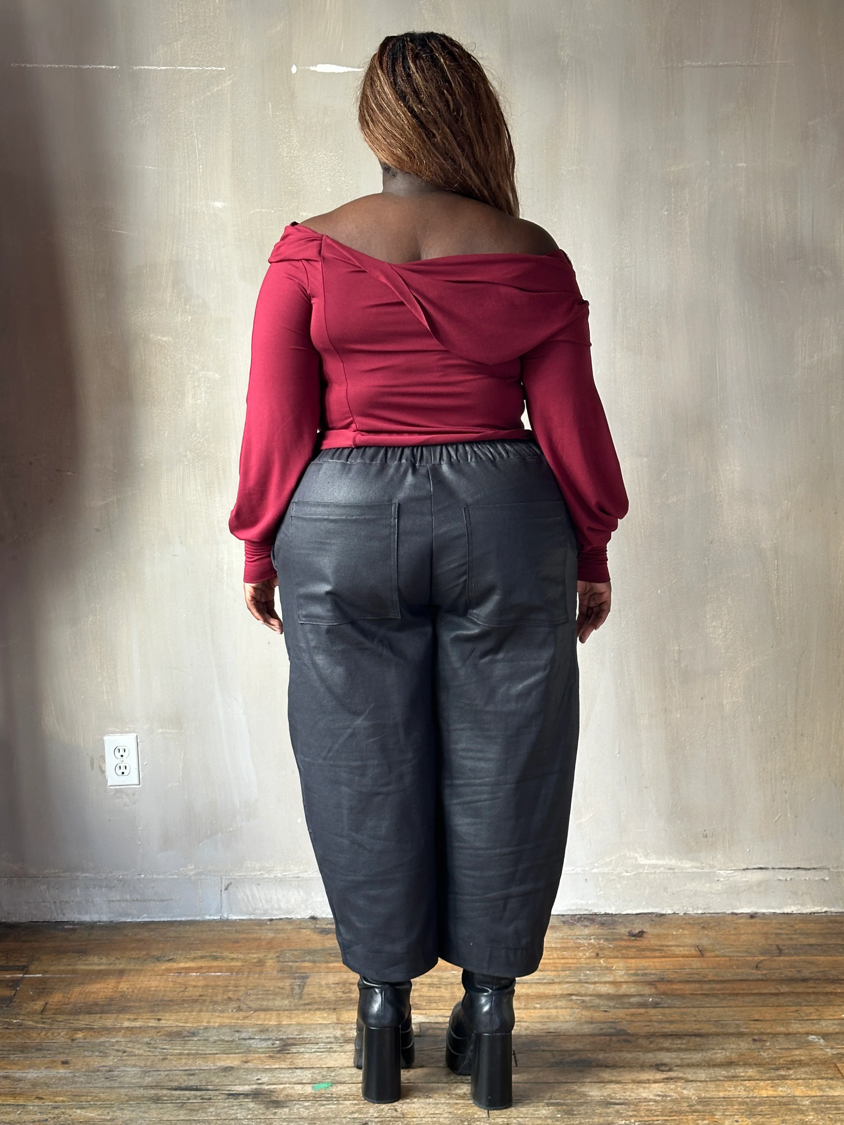FW25: Double Waistband Barrel Trouser in Waxed Black (Pre-Order, Limited Edition) - Image 7