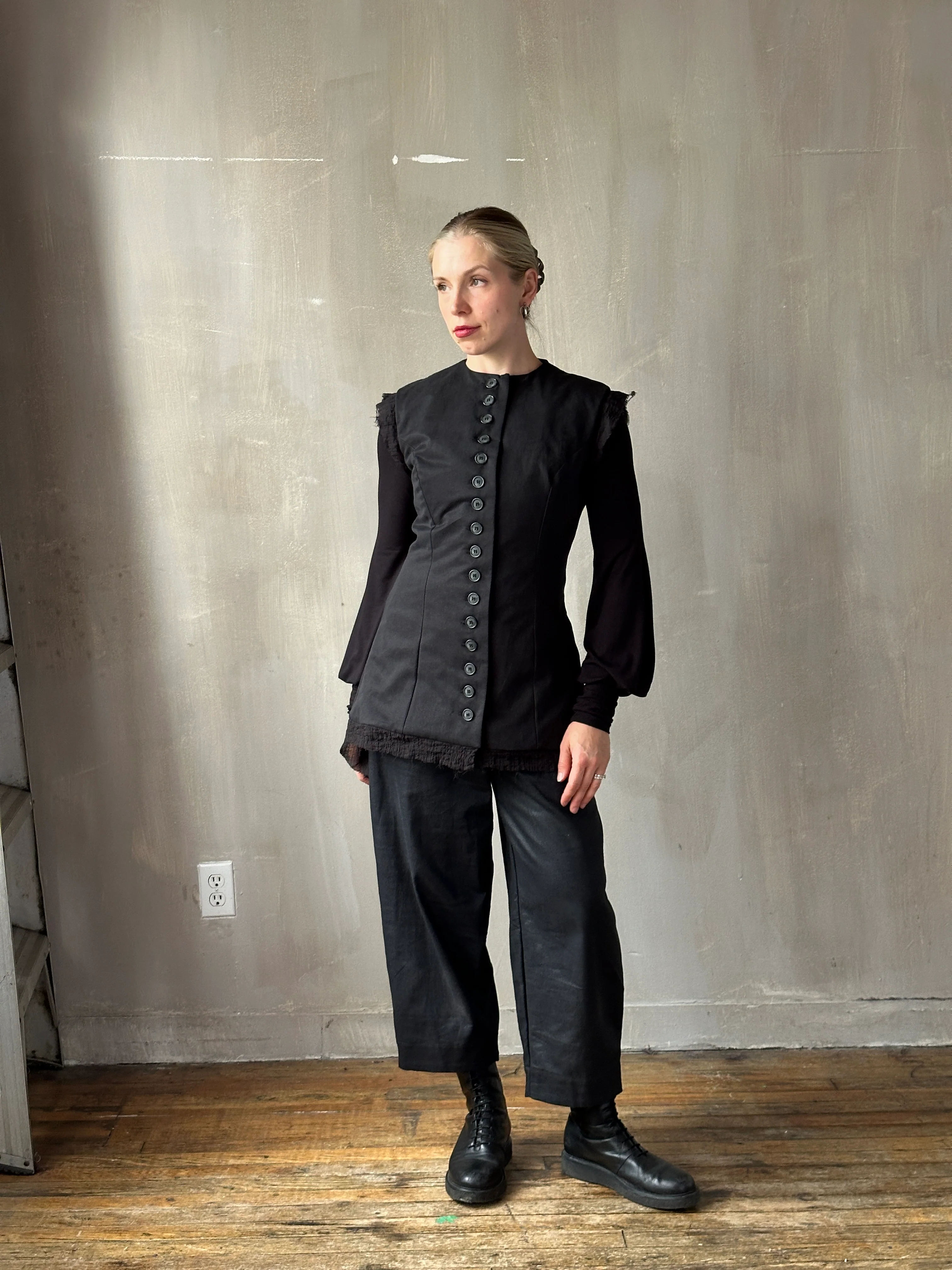 FW25: Double Waistband Barrel Trouser in Waxed Black (Pre-Order, Limited Edition) - Image 8