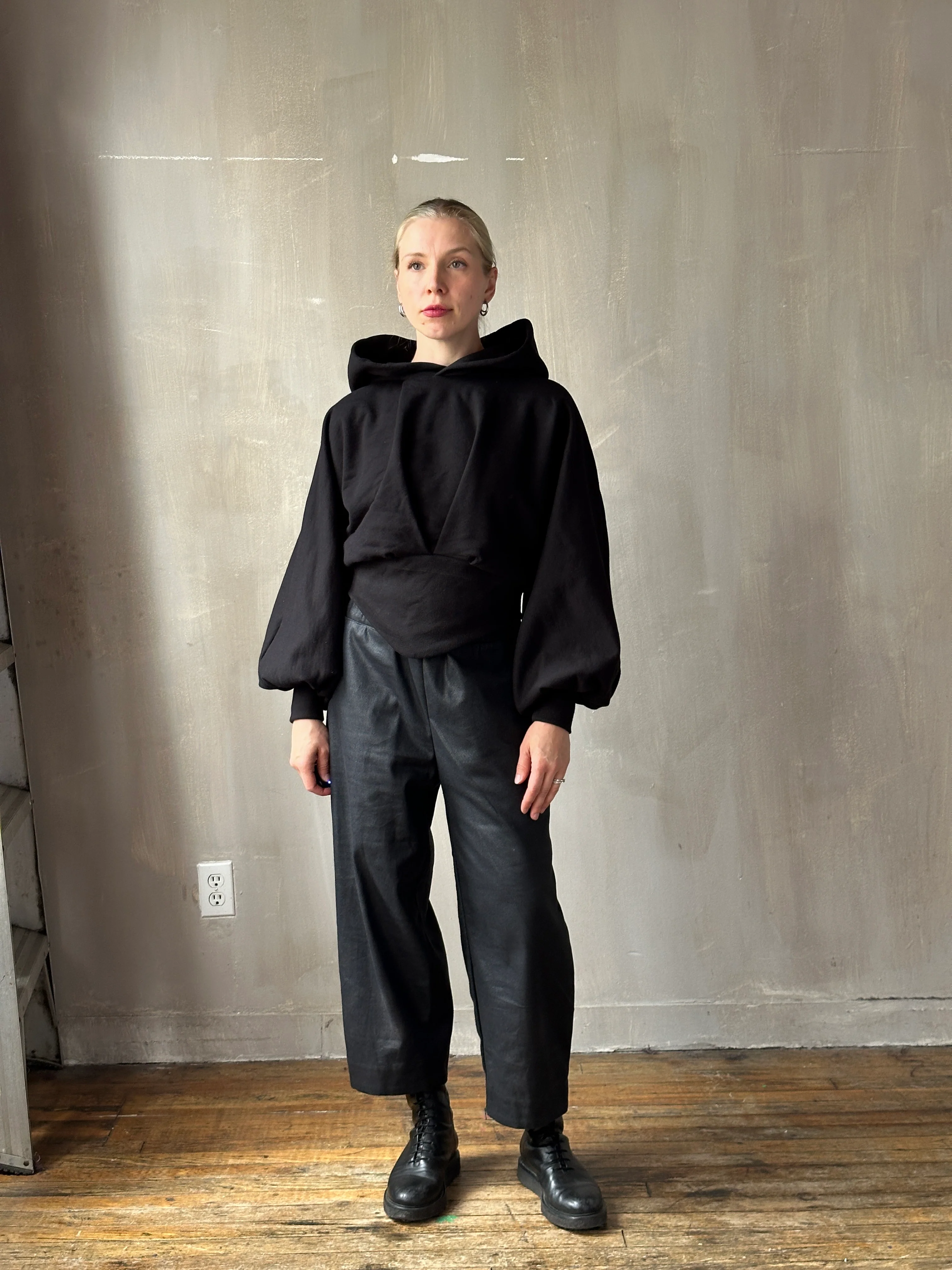 FW25: Double Waistband Barrel Trouser in Waxed Black (Pre-Order, Limited Edition) - Image 9