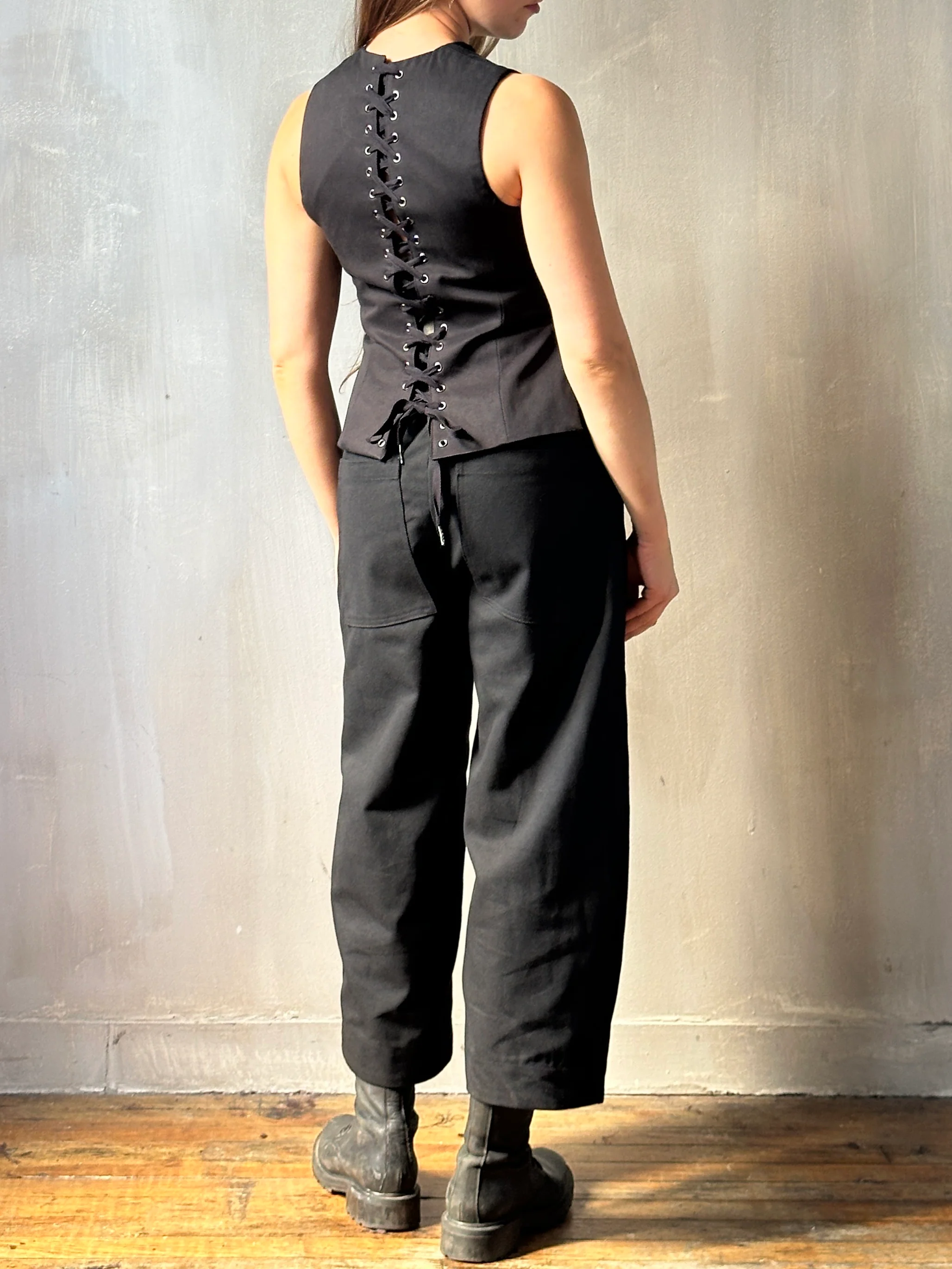 FW25: Double Waistband Barrel Trouser in Black Canvas (Pre-Order) - Image 2