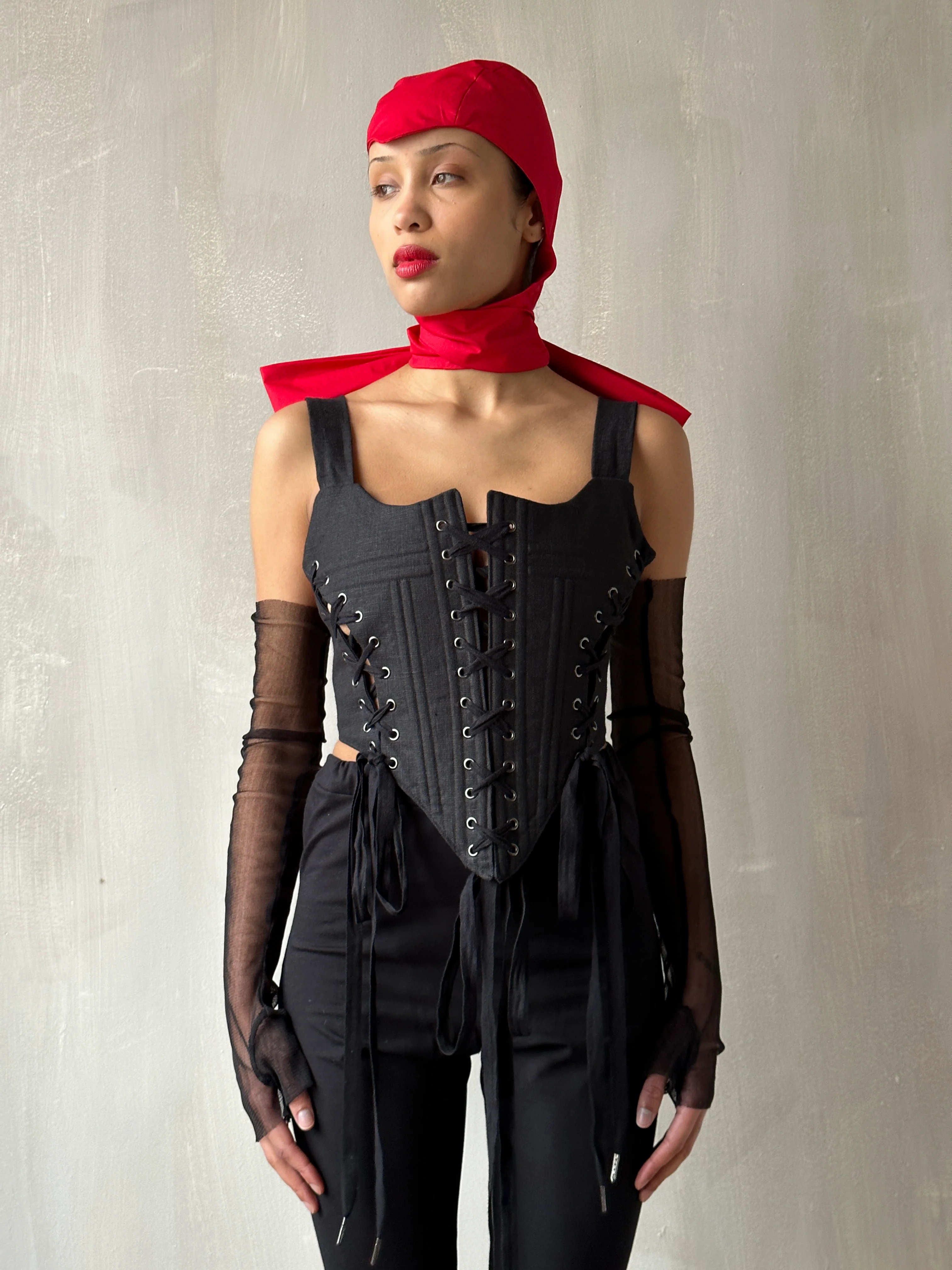 Red Aviator Cap with Ties (Made-to-Order) - Image 6