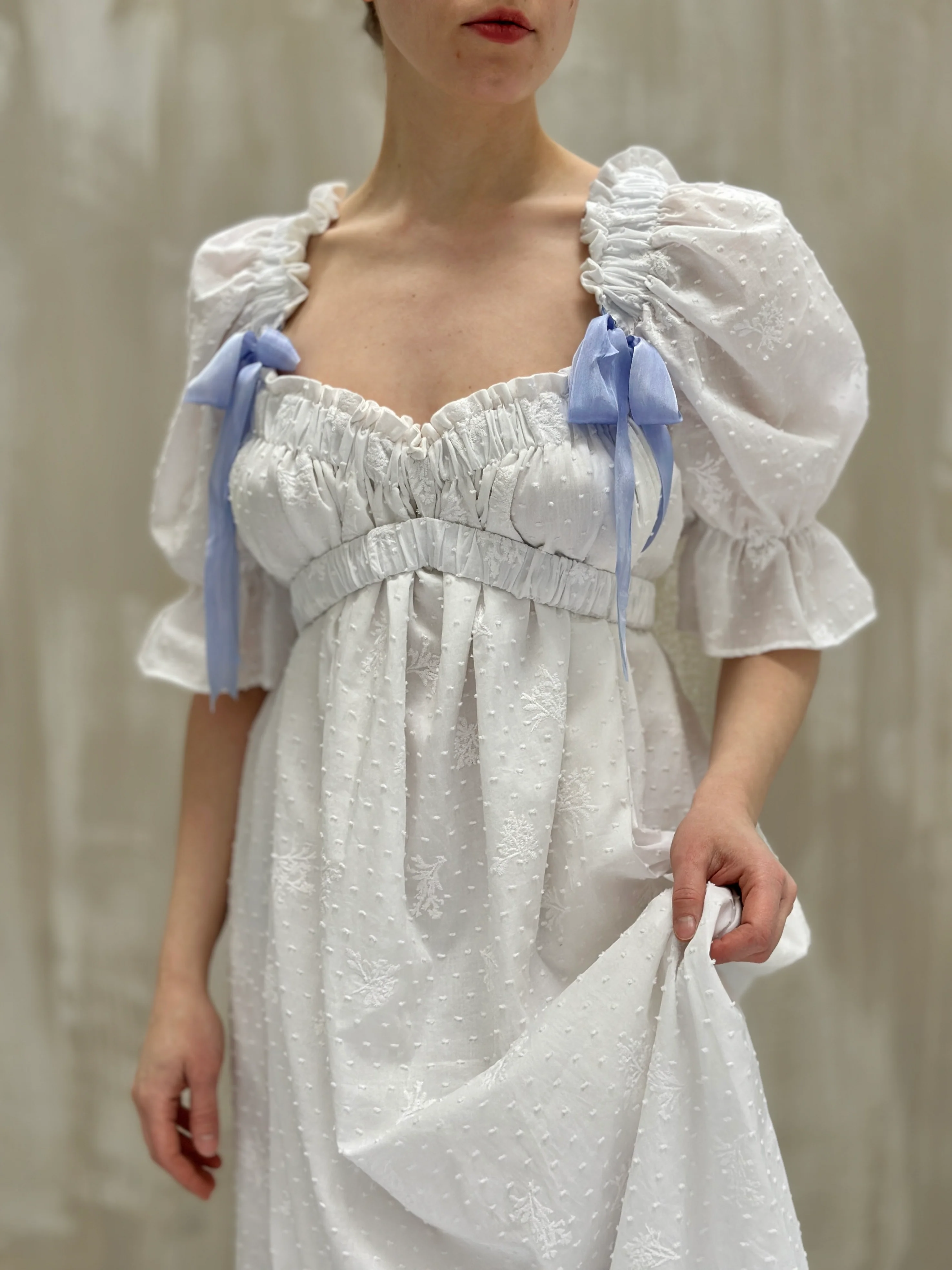 SS 2023: Regency Day Dress with Silk Bows (White Broderie) - Image 16