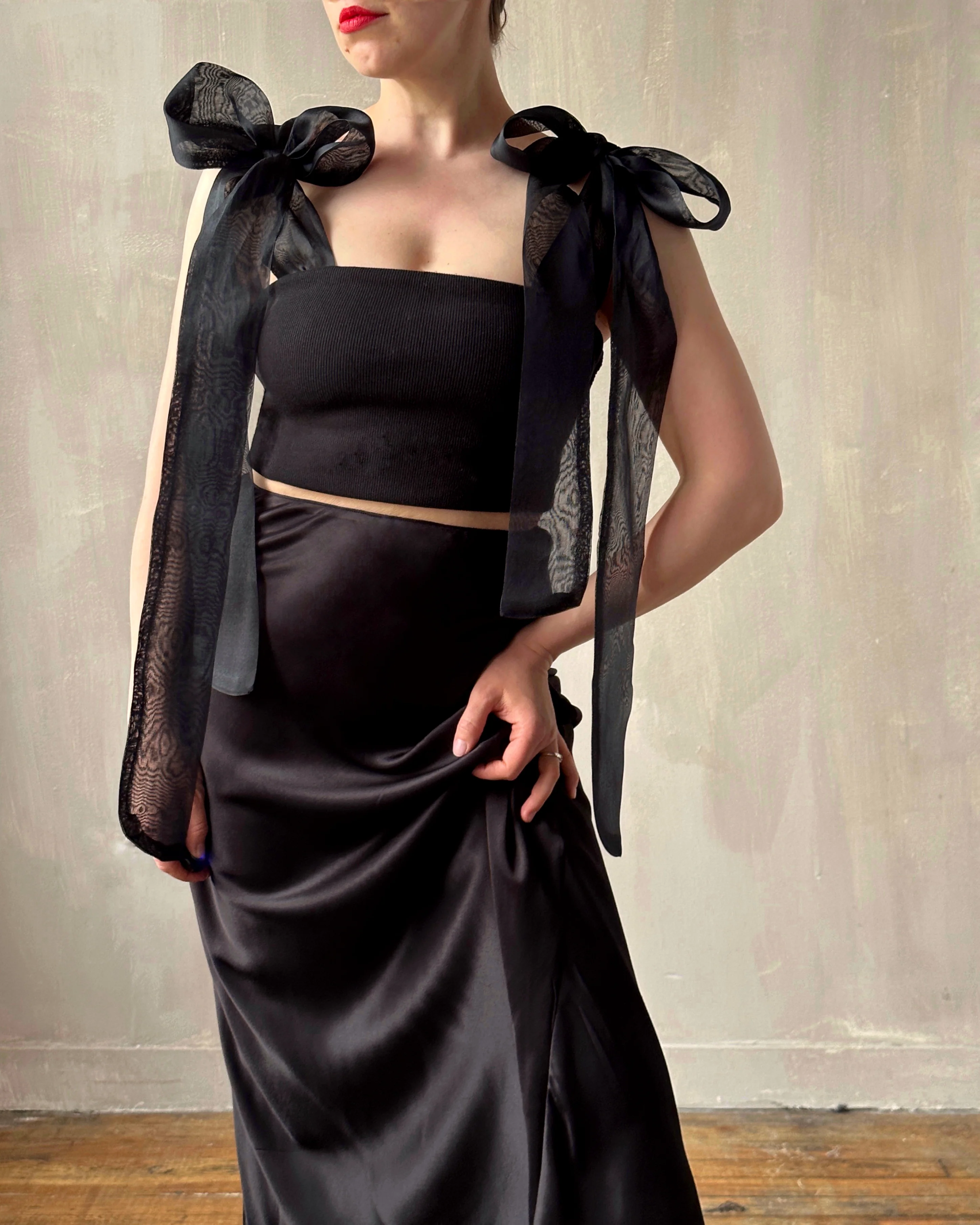 Sample Sale: Bias Cut Black Satin Slip Skirt (24" Waist) - Image 3