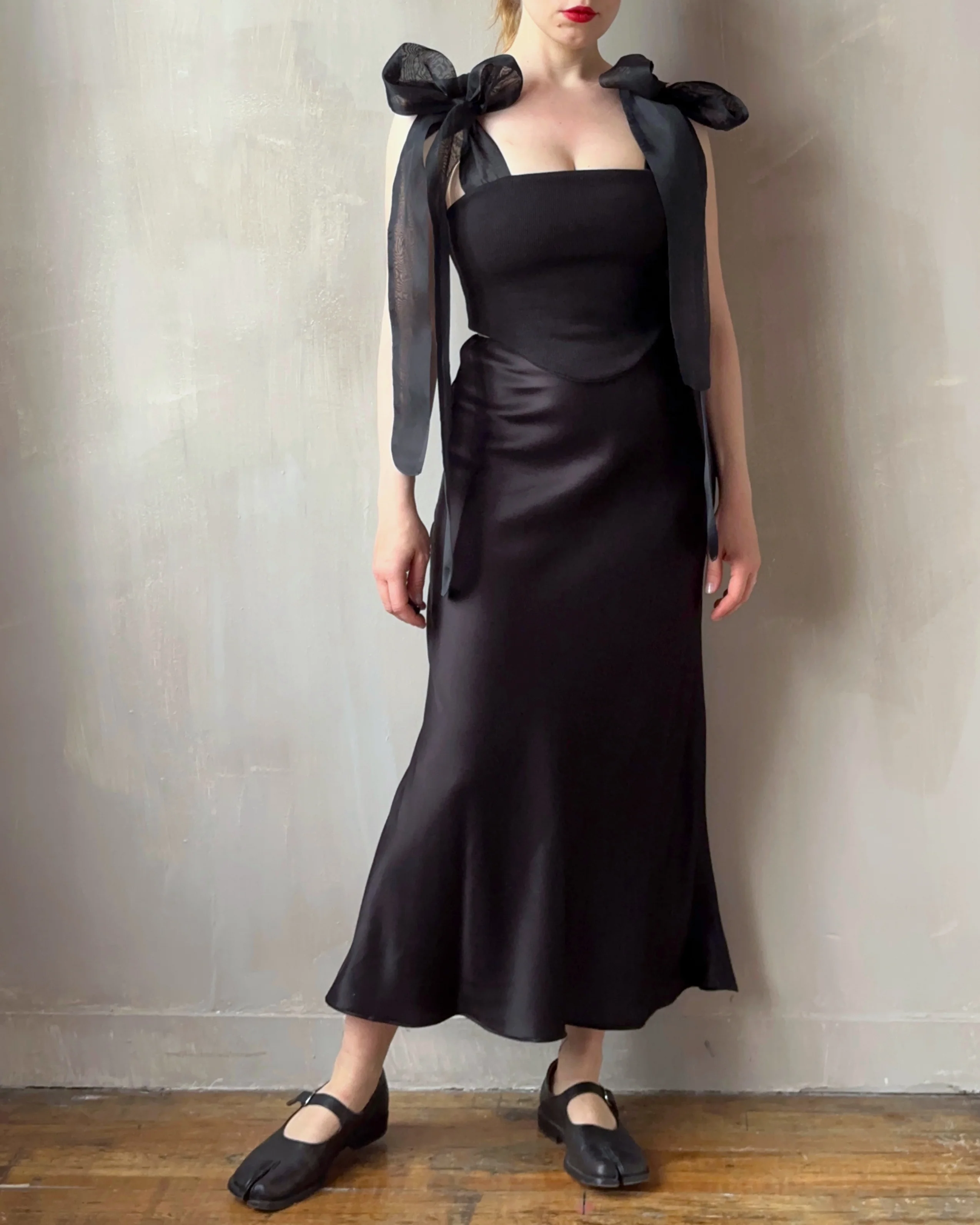 Sample Sale: Bias Cut Black Satin Slip Skirt (24" Waist) - Image 4