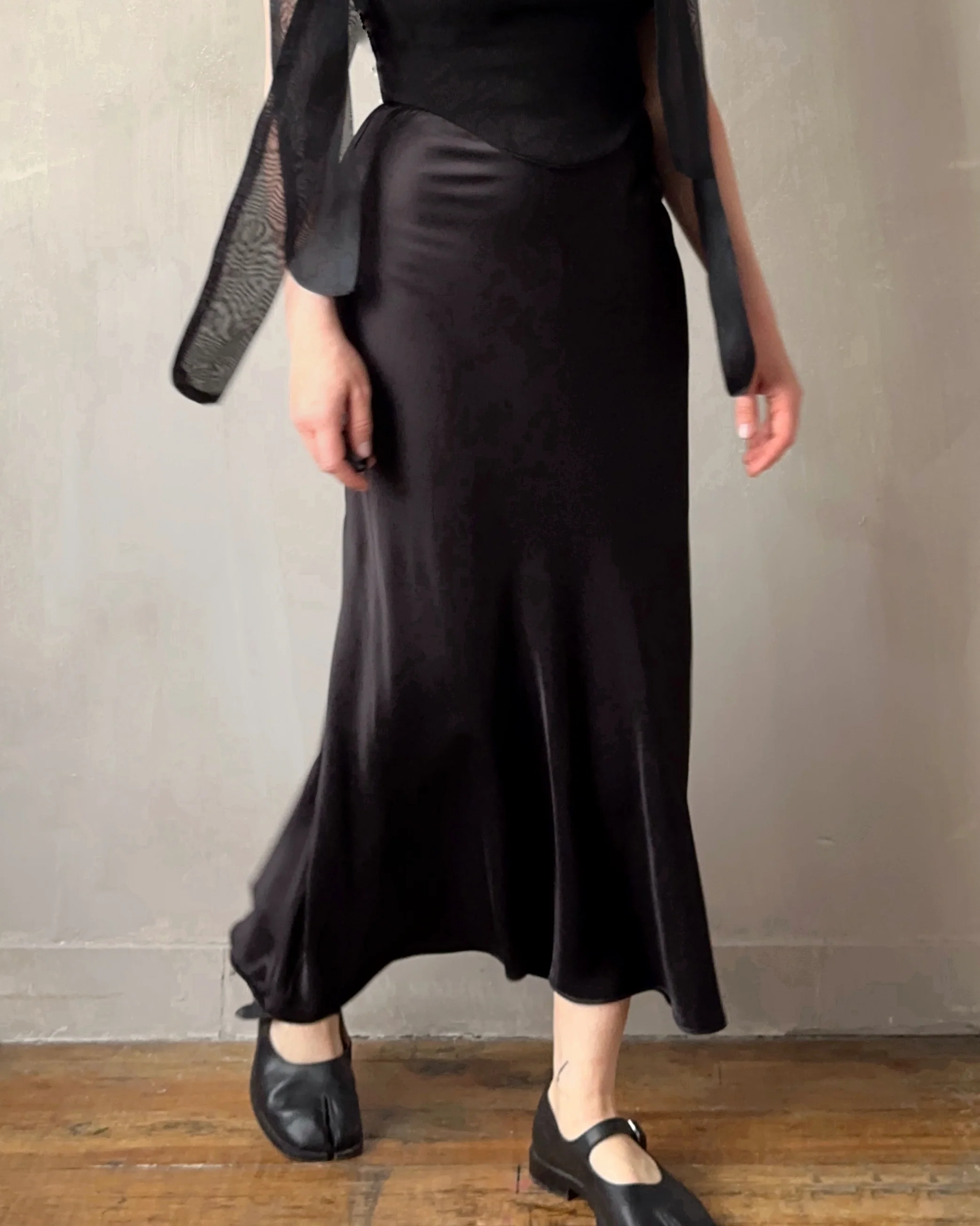 Sample Sale: Bias Cut Black Satin Slip Skirt (24" Waist) - Image 5