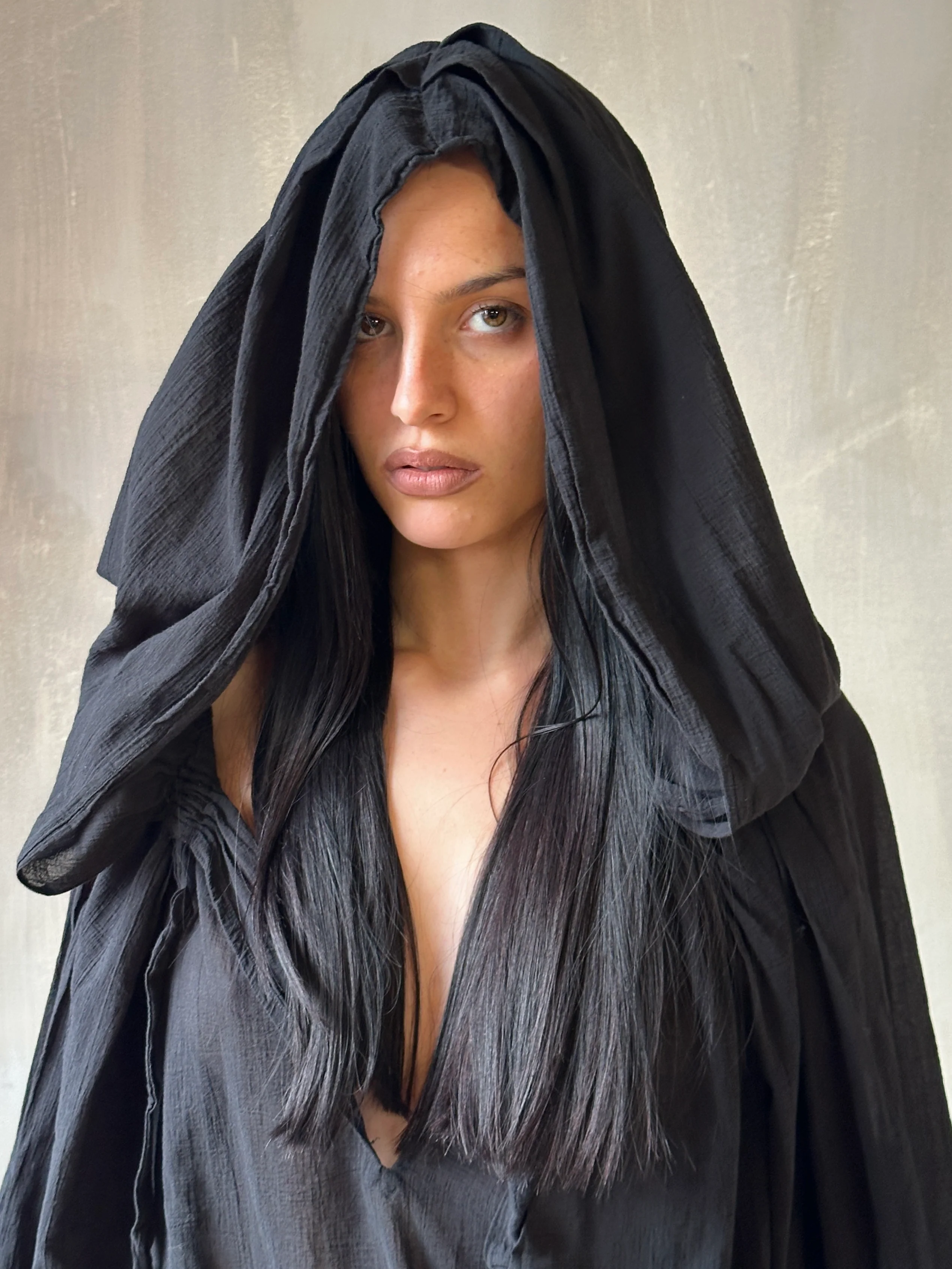 Hooded Alchemist Chemise in Black Cotton Gauze - Image 10