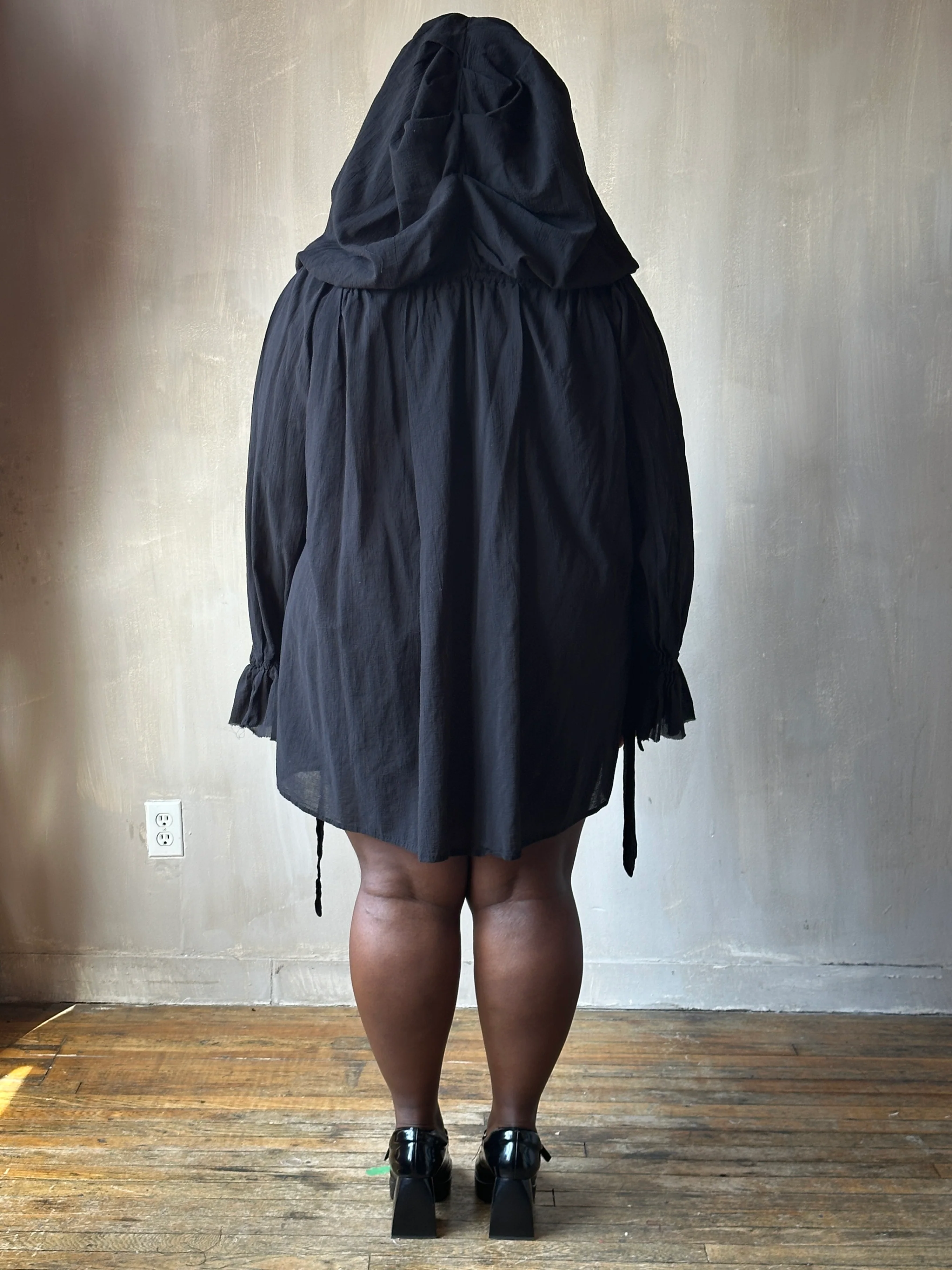 Hooded Alchemist Chemise in Black Cotton Gauze - Image 12