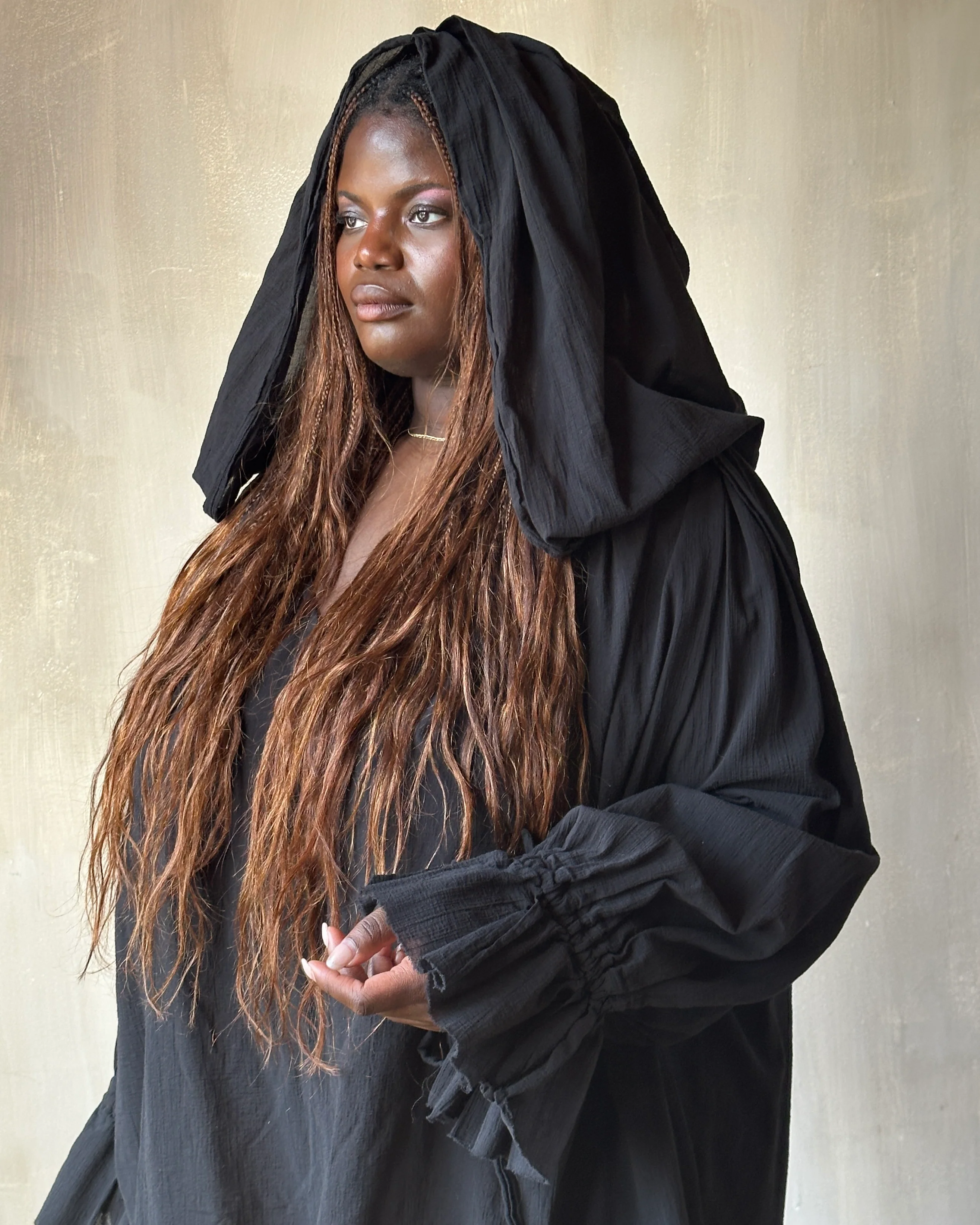Hooded Alchemist Chemise in Black Cotton Gauze - Image 3