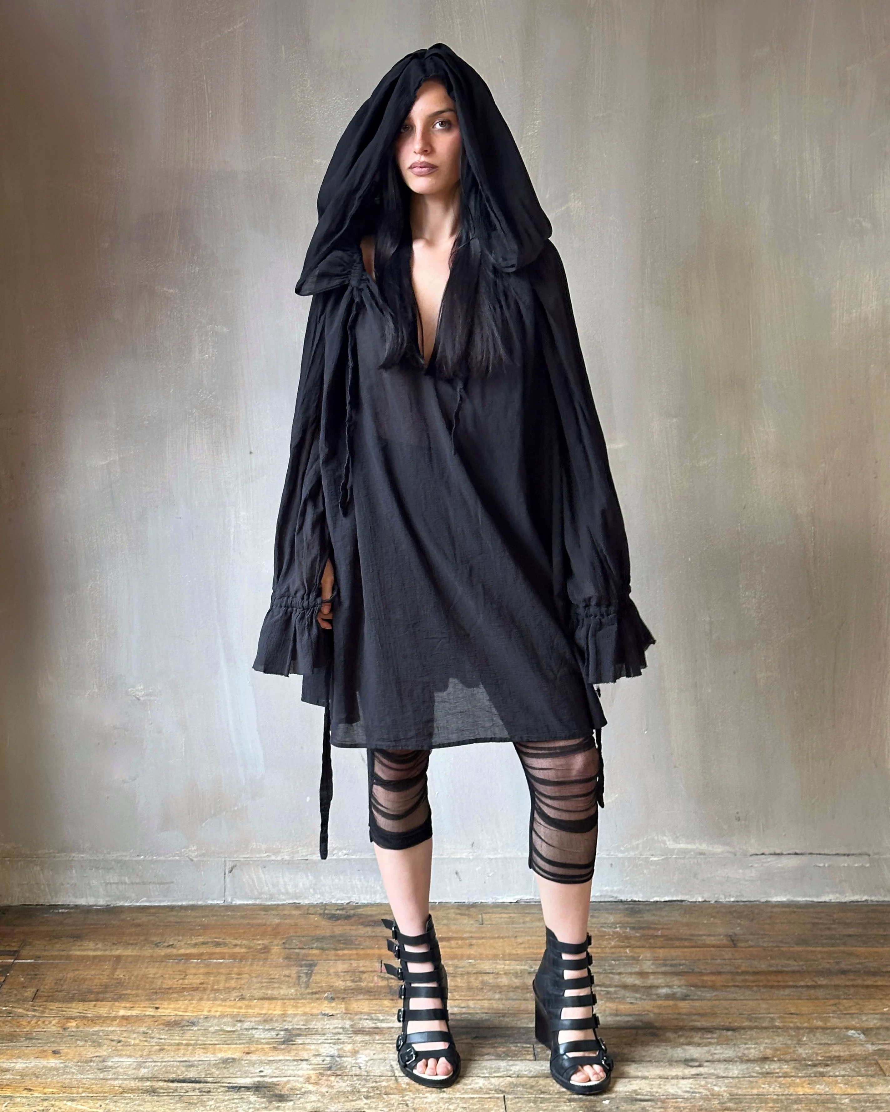Hooded Alchemist Chemise in Black Cotton Gauze - Image 4
