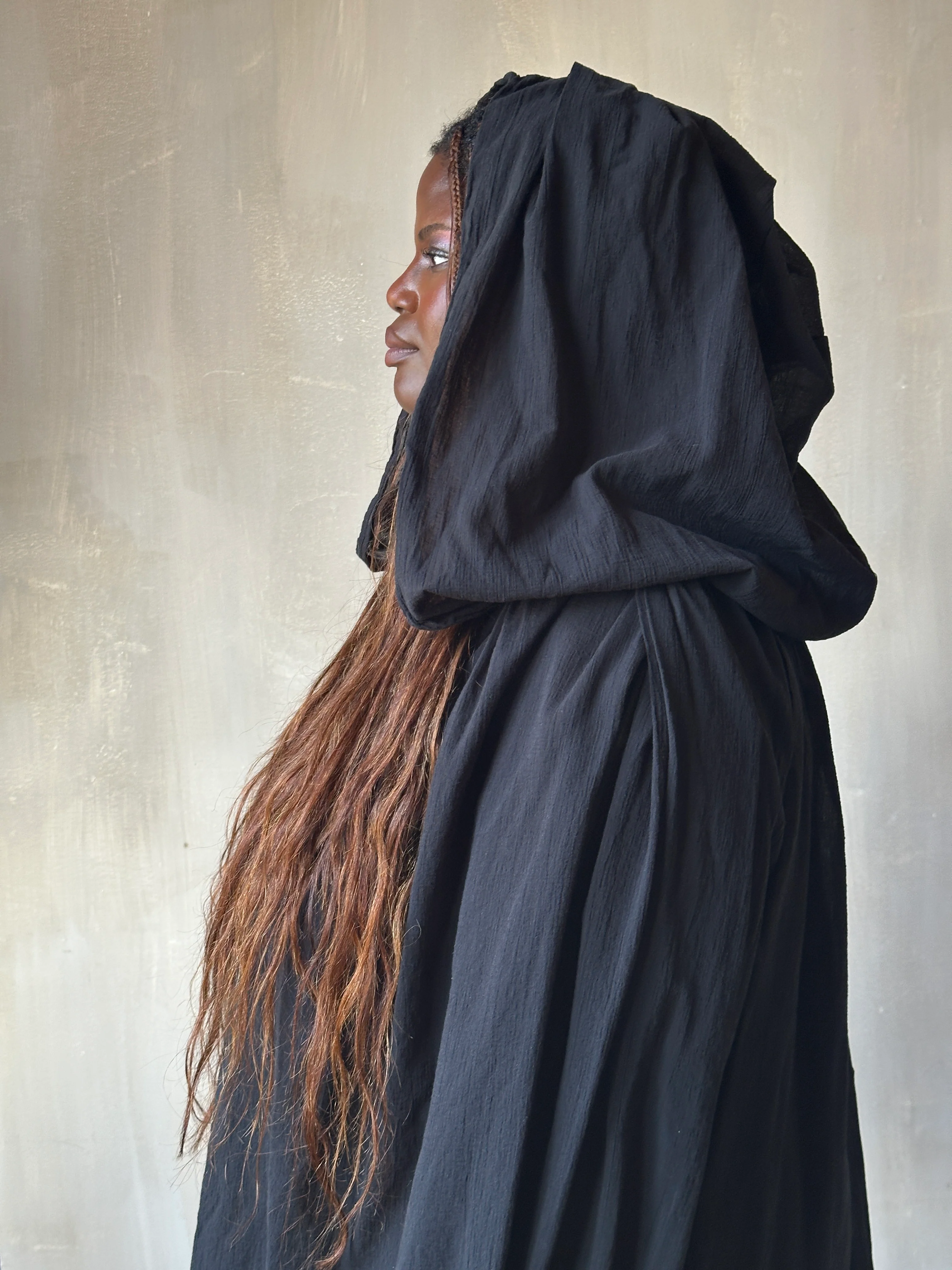 Hooded Alchemist Chemise in Black Cotton Gauze - Image 5