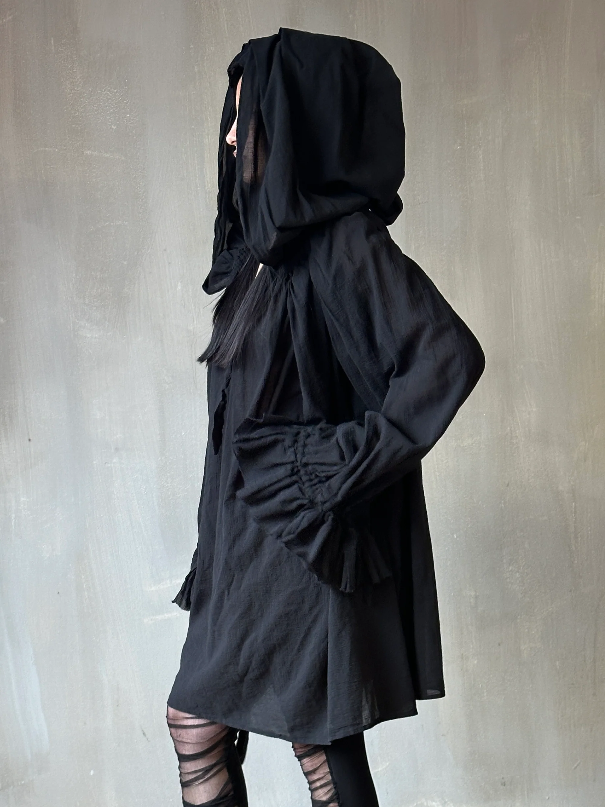 Hooded Alchemist Chemise in Black Cotton Gauze - Image 6