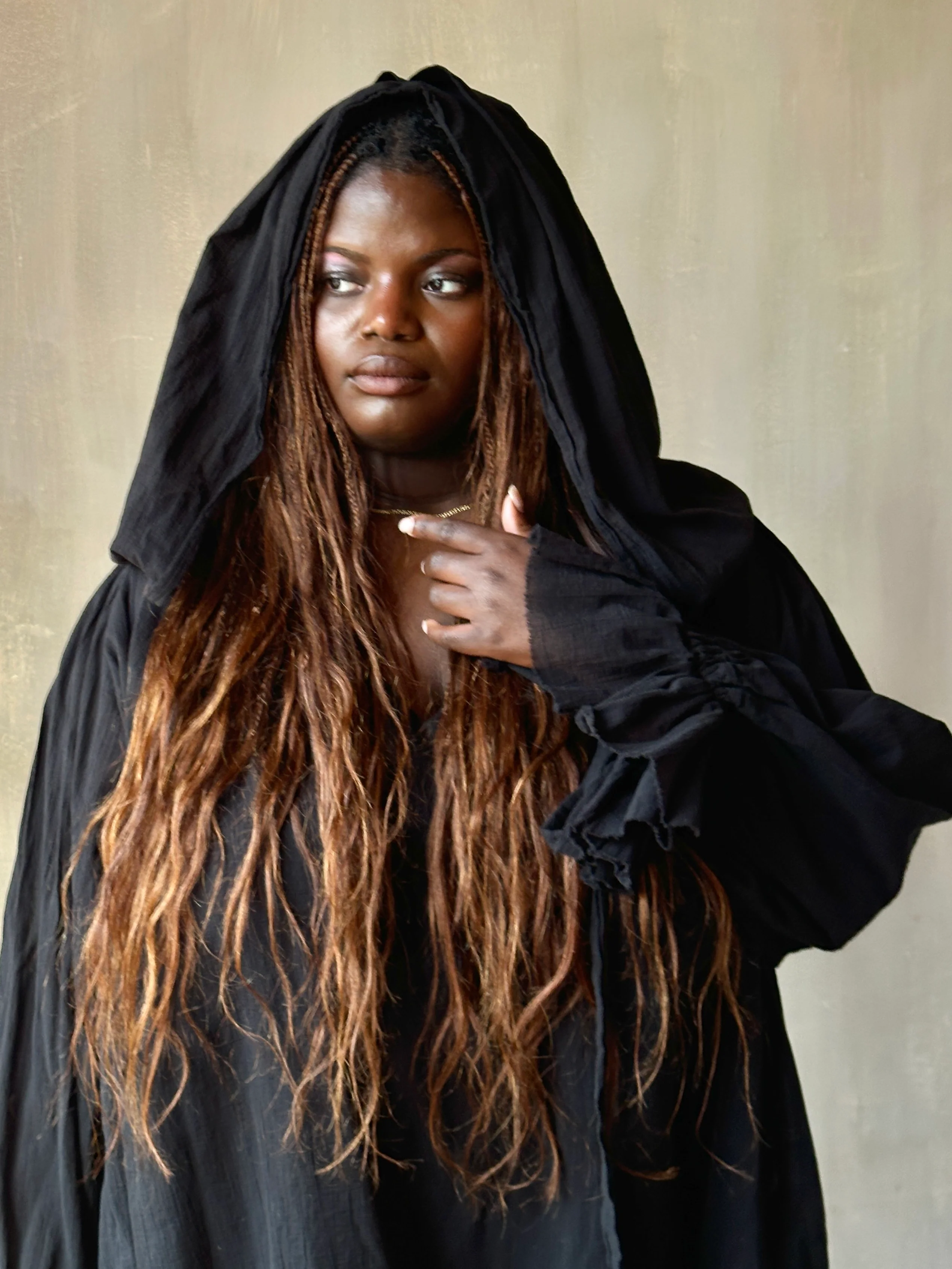Hooded Alchemist Chemise in Black Cotton Gauze - Image 7