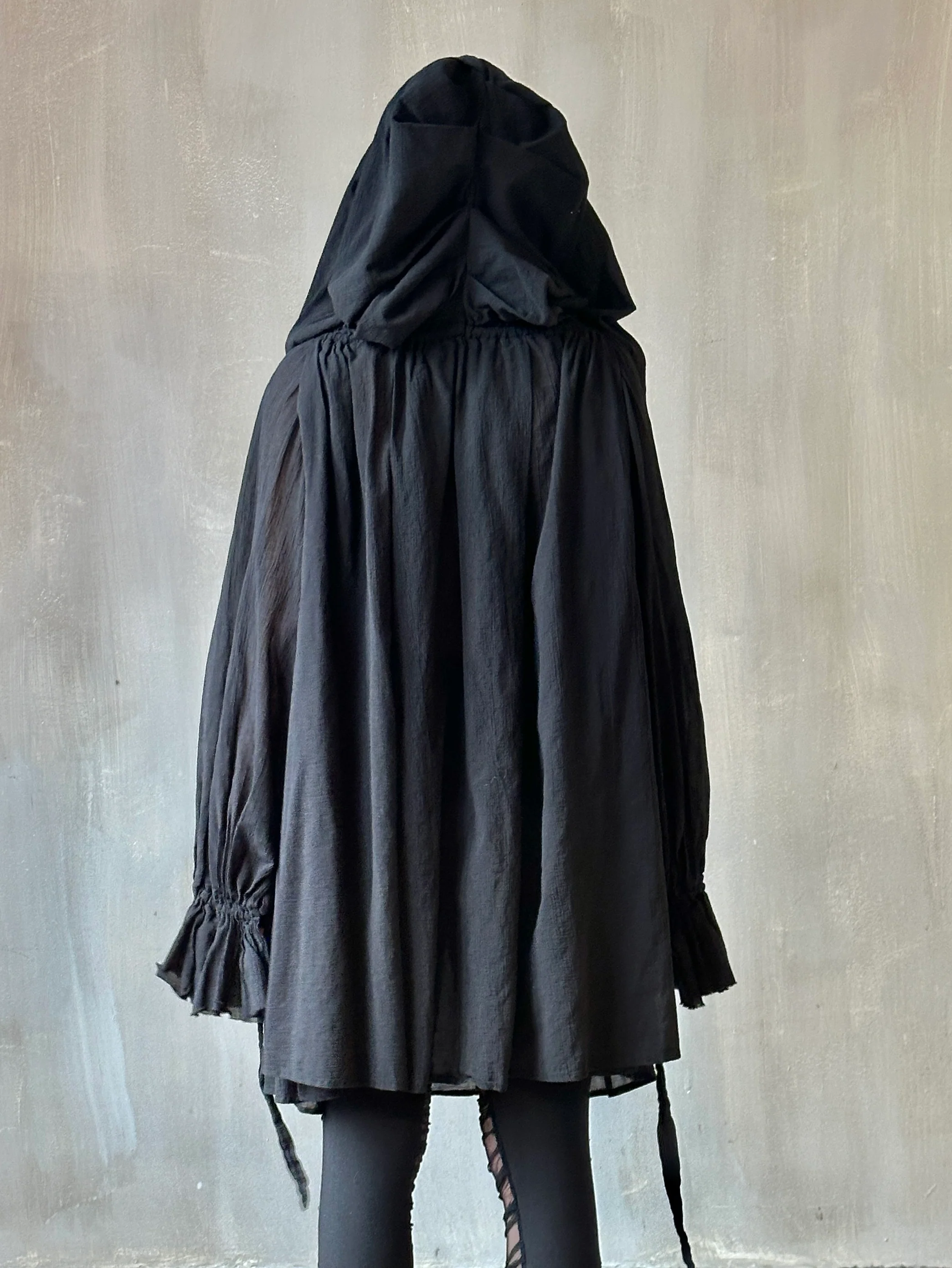 Hooded Alchemist Chemise in Black Cotton Gauze - Image 8