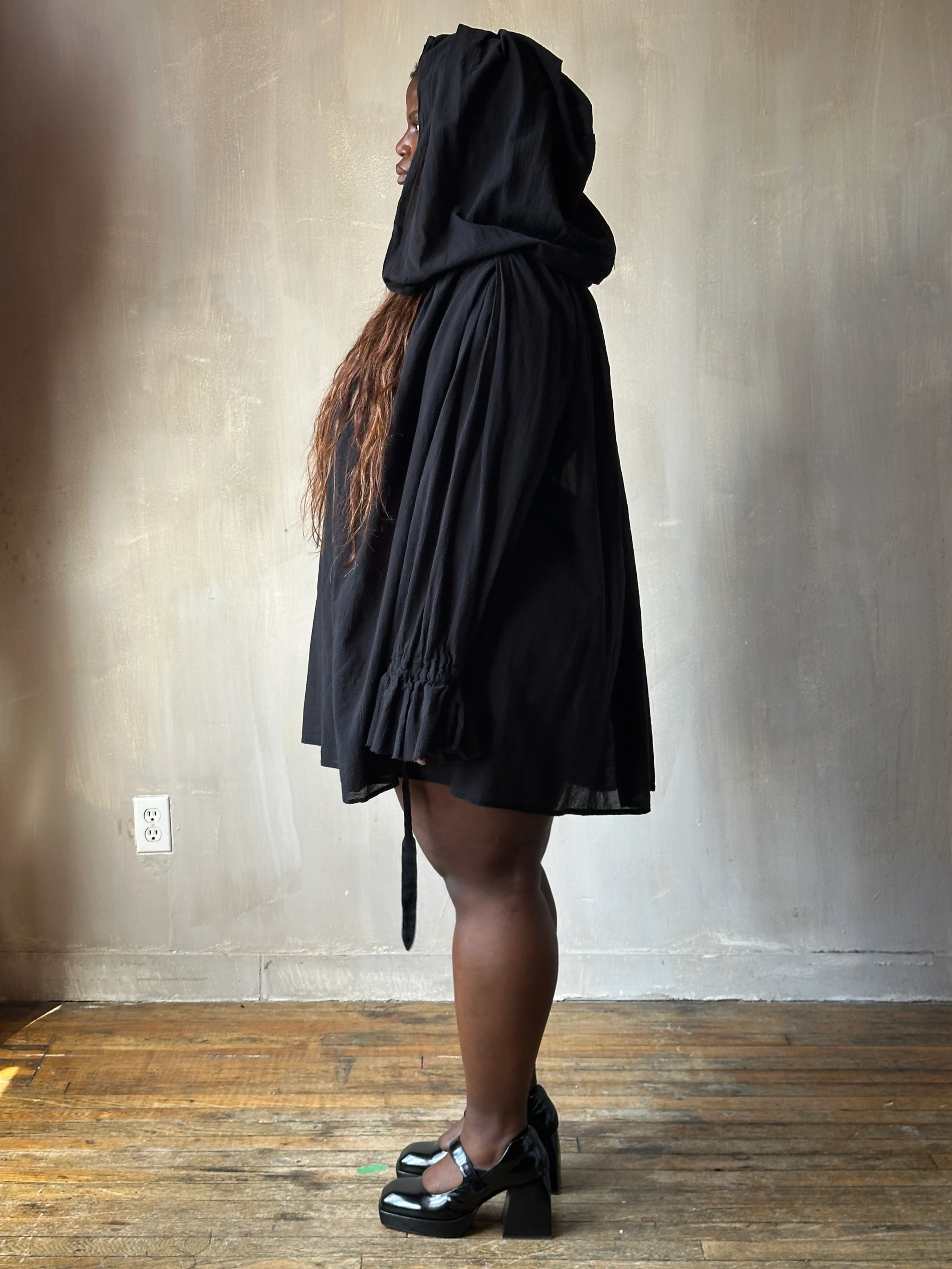 Hooded Alchemist Chemise in Black Cotton Gauze - Image 9