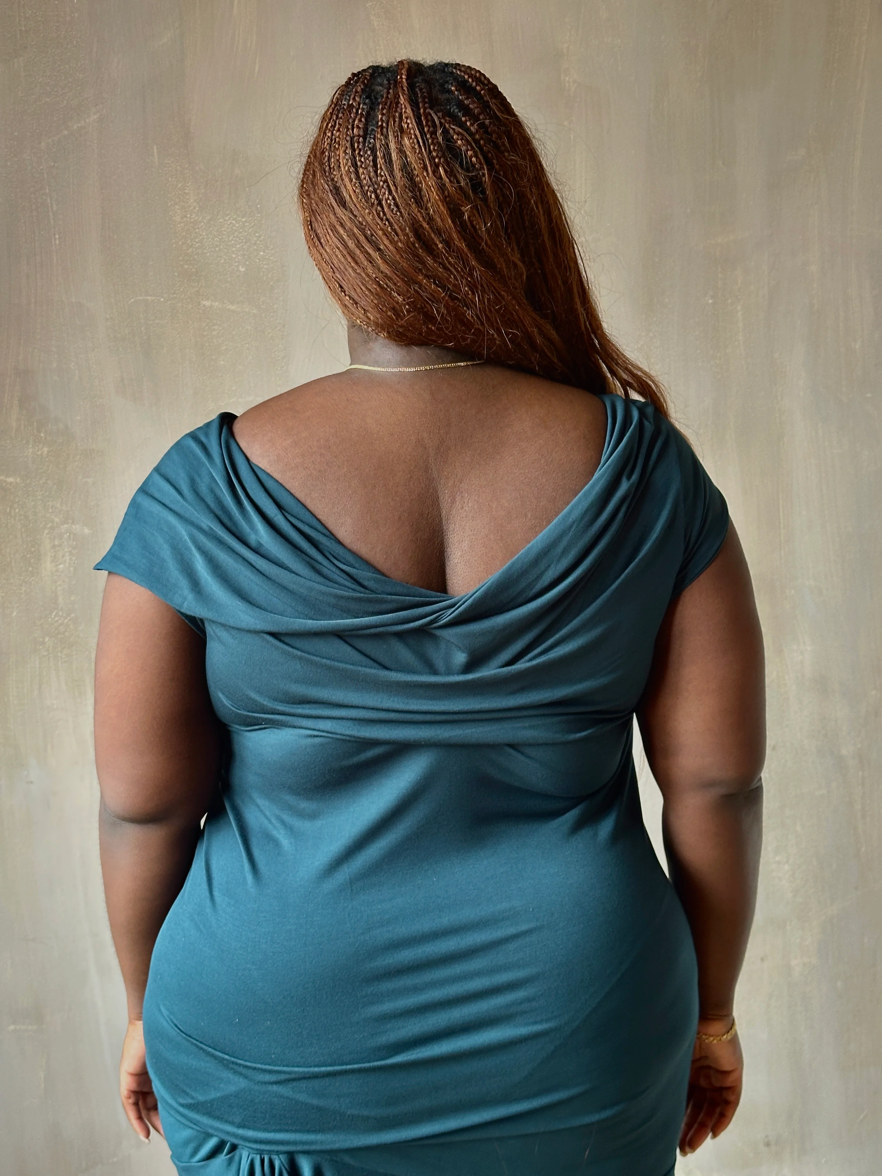 Sample Sale: Jersey Draped Cap Sleeve Dress in Teal Bamboo (Size I) - Image 11