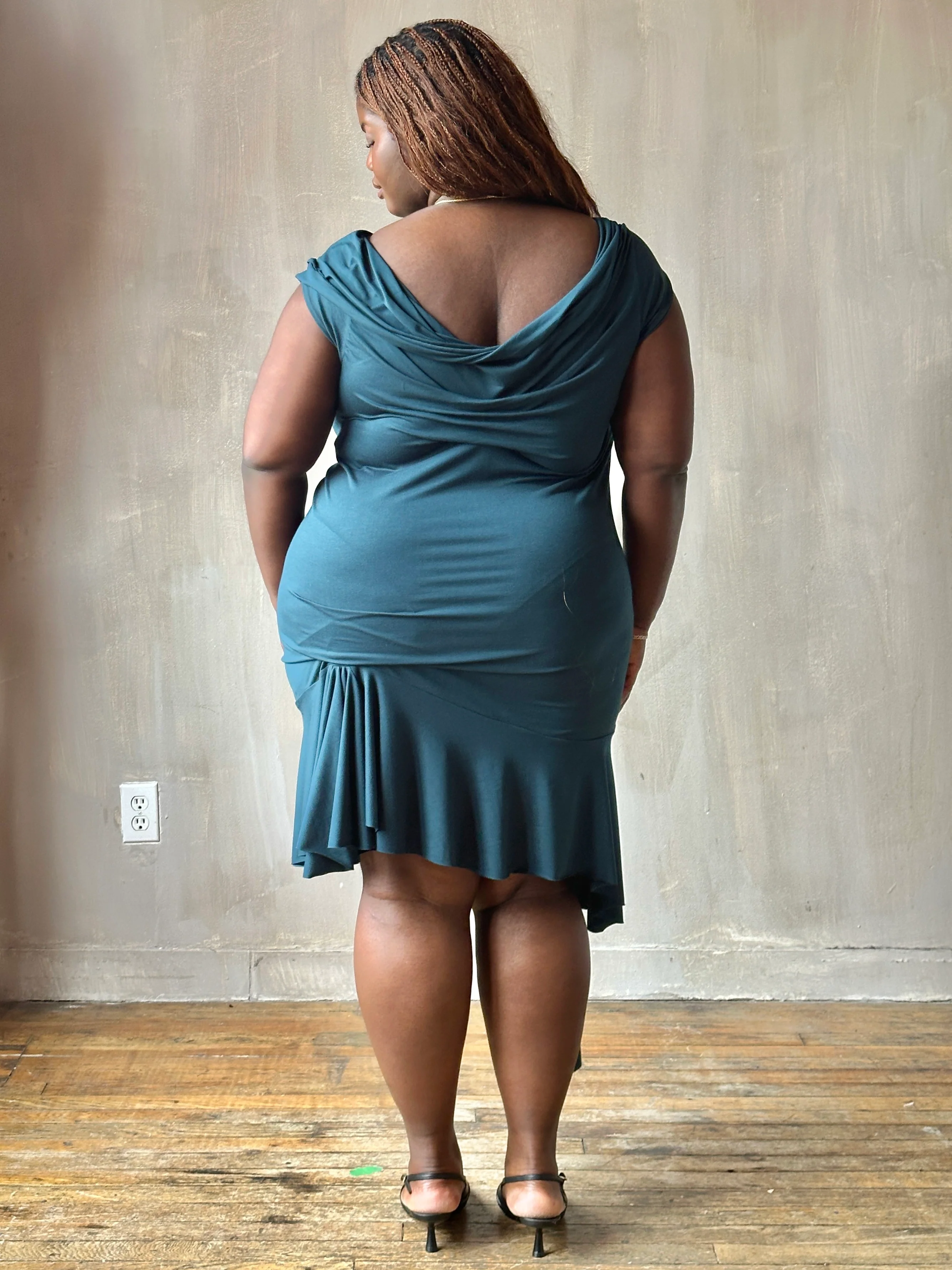 Sample Sale: Jersey Draped Cap Sleeve Dress in Teal Bamboo (Size I) - Image 12