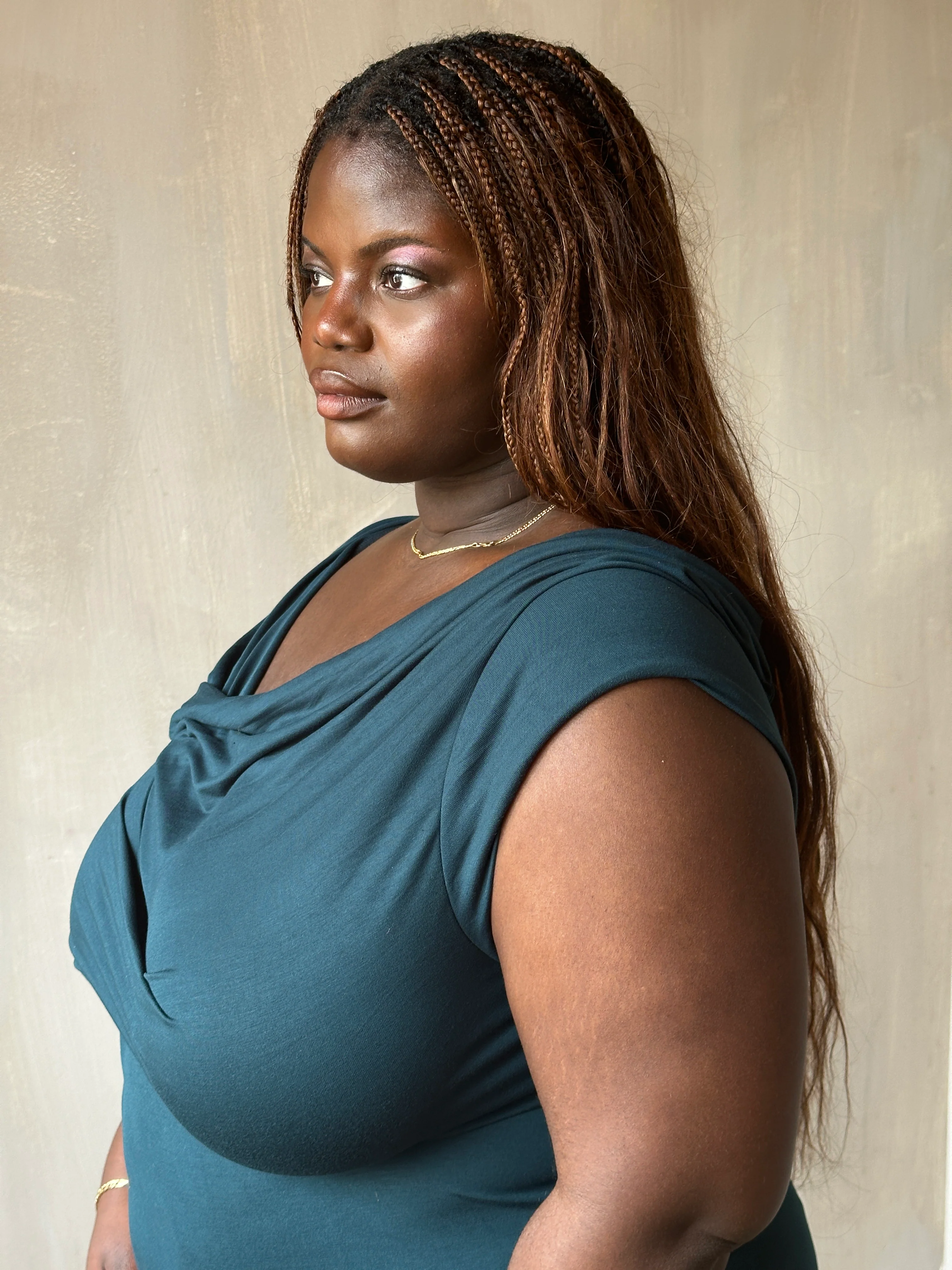 Sample Sale: Jersey Draped Cap Sleeve Dress in Teal Bamboo (Size I) - Image 13