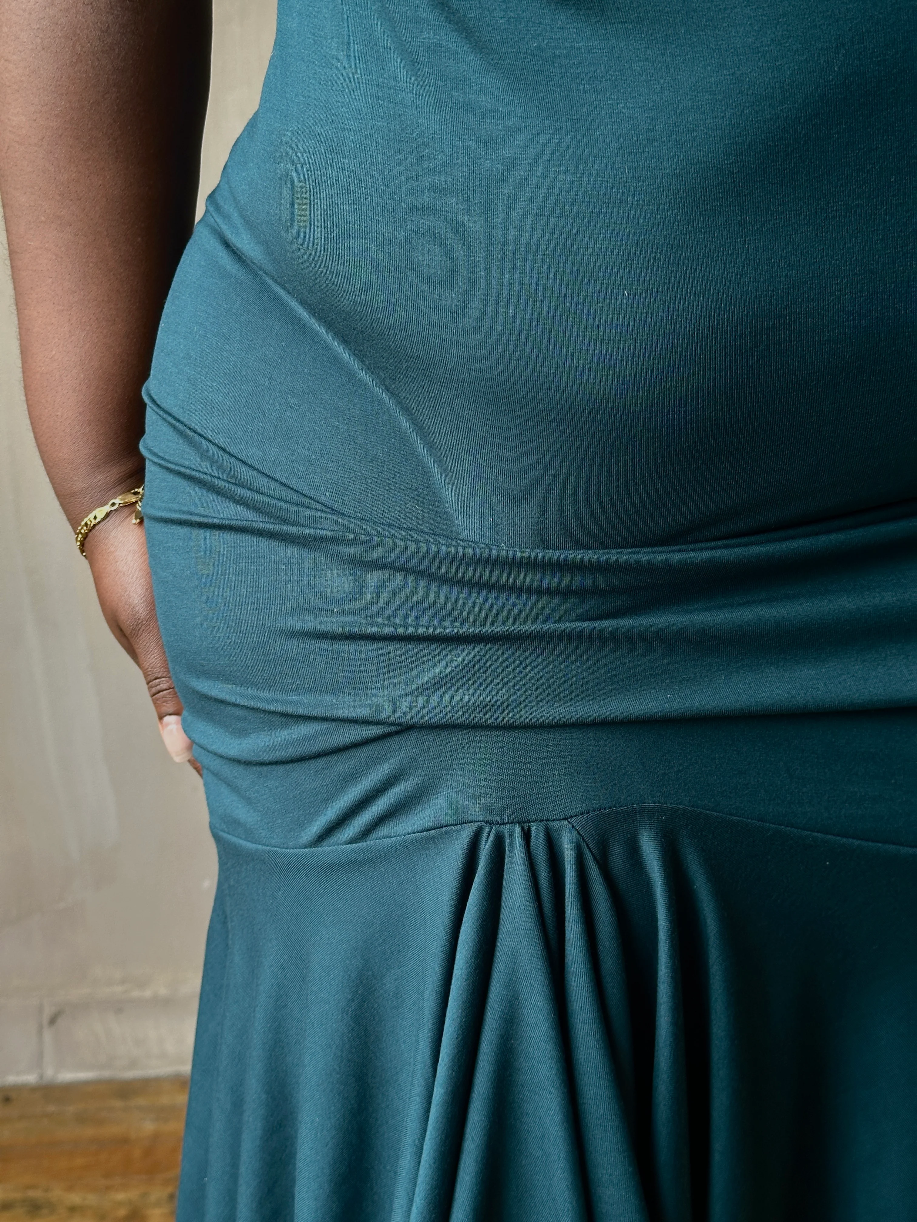 Sample Sale: Jersey Draped Cap Sleeve Dress in Teal Bamboo (Size I) - Image 14