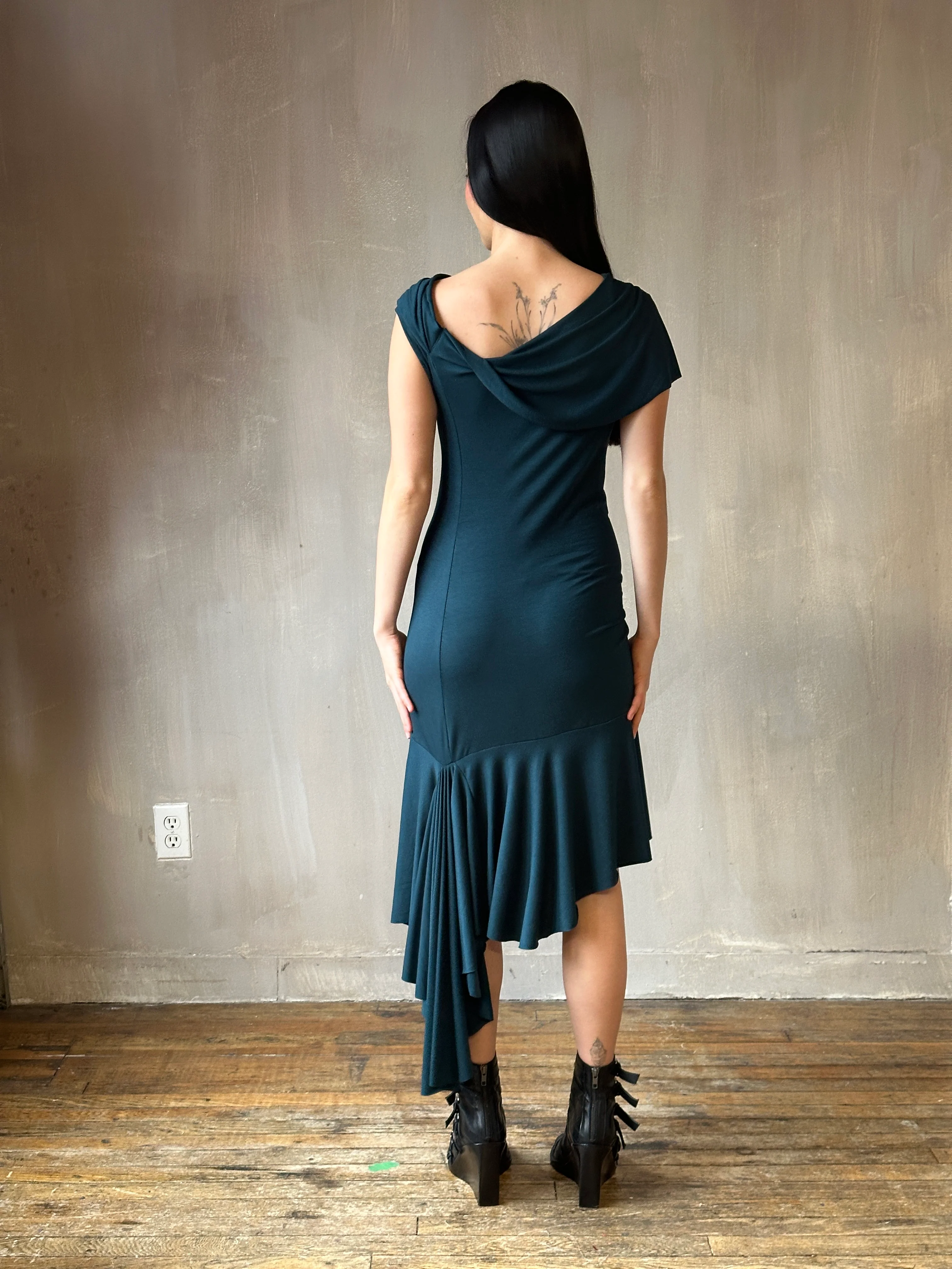 Sample Sale: Jersey Draped Cap Sleeve Dress in Teal Bamboo (Size I) - Image 5